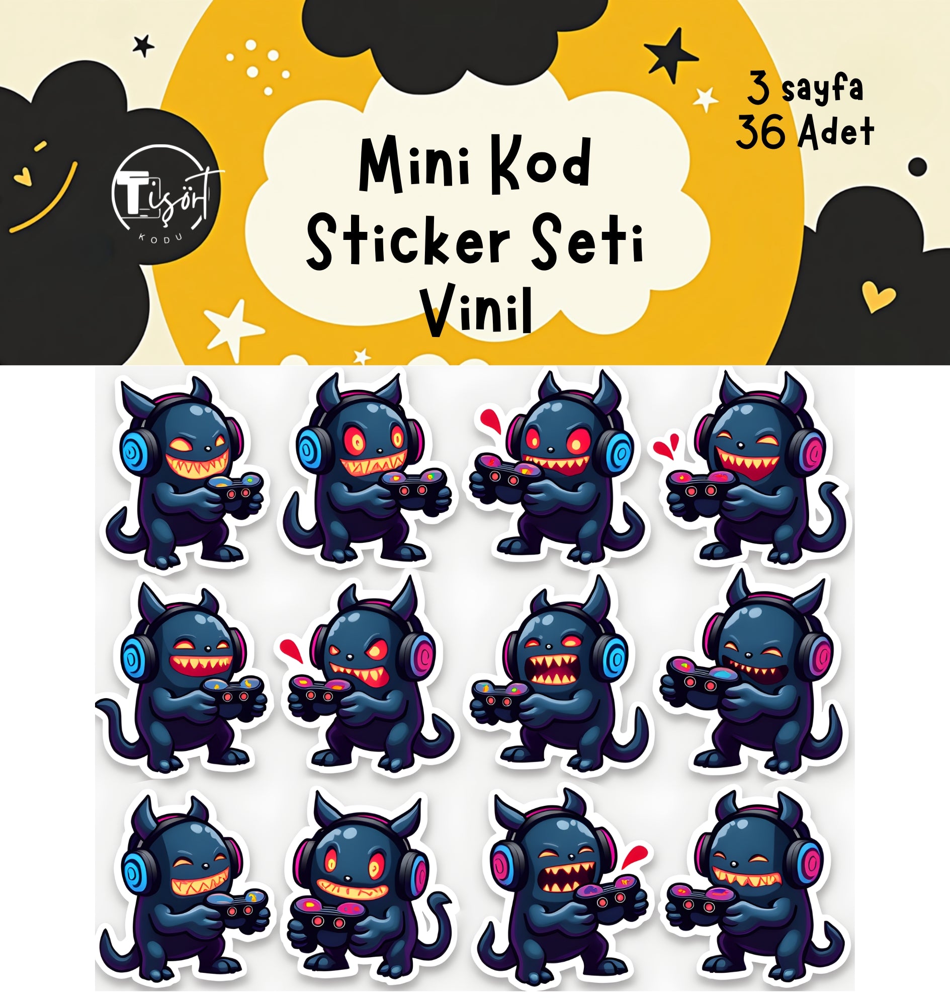 Mini Kod Vinil Sticker Seti – Su Geçirmez Oyuncu Stickerları, Sevimli Şeytan Sticker Paketi, Laptop & Telefon İçin Dayanıklı Stickerlar