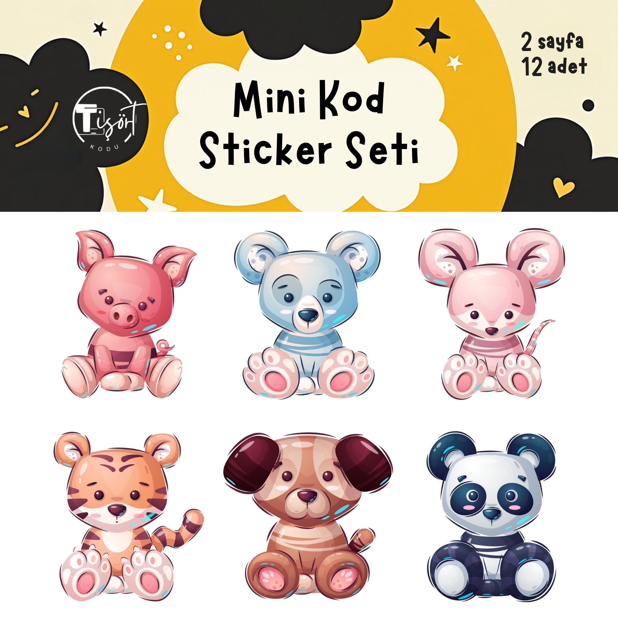 Sevimli Hayvanlar Kiss Cut Sticker Seti (12 Adet)