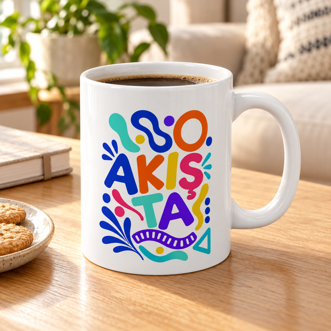Akışta – Renkli Geometrik Desenli Porselen Kupa