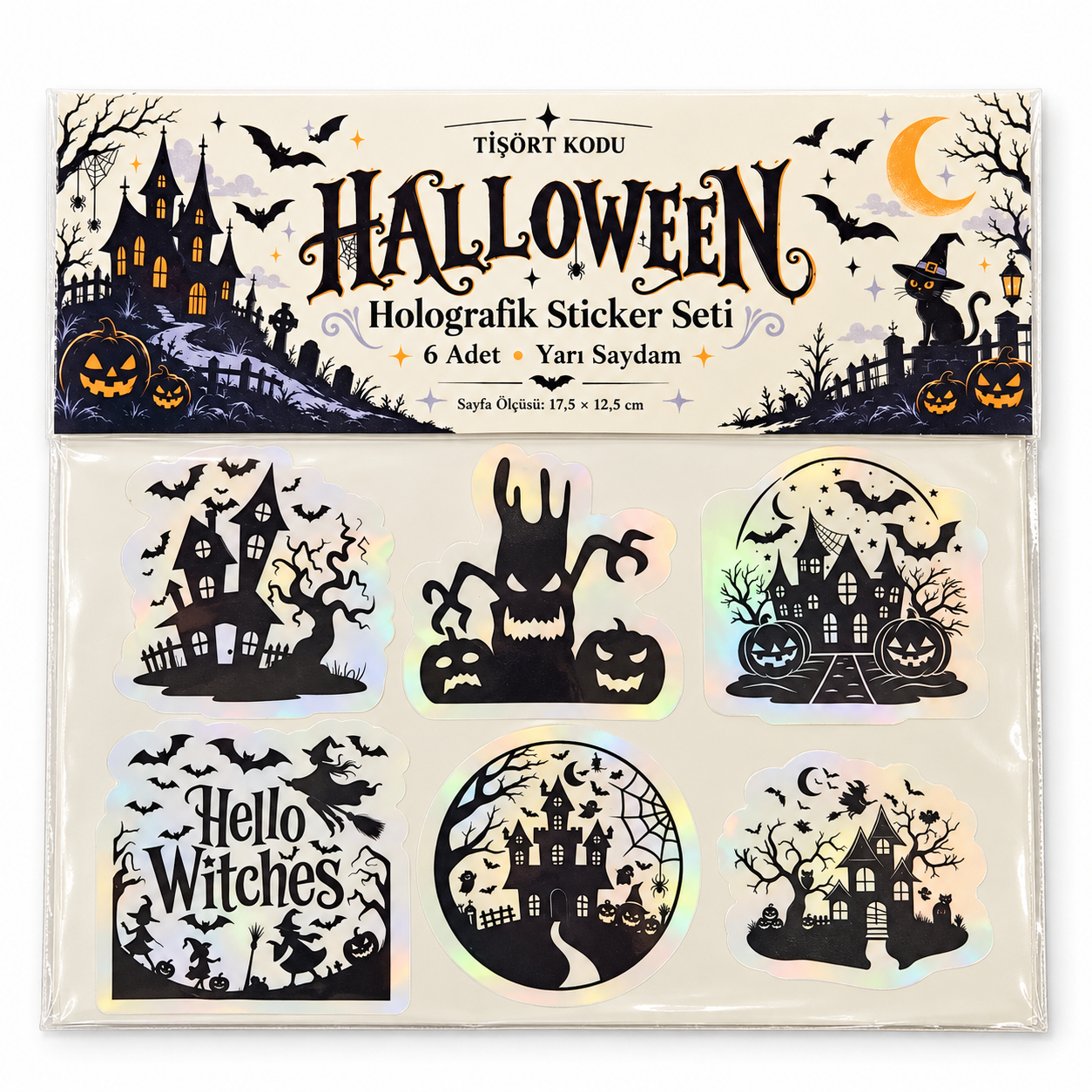 Halloween Holografik Sticker Seti – 6 Adet Yarı Saydam Çıkartma