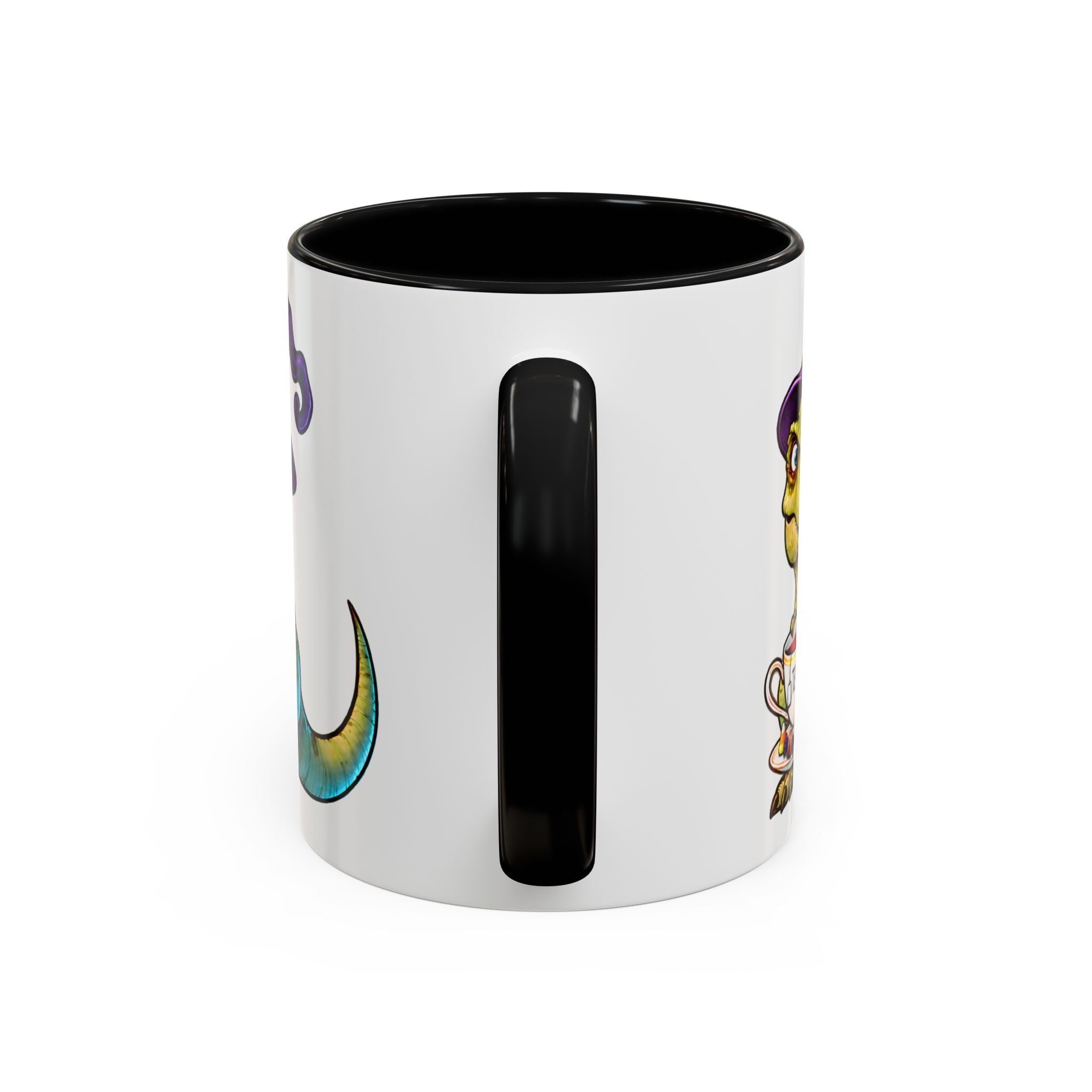 Cadı Şapkalı Tea-Rex Halloween Porselen Kupa – Siyah Kulplu, 11 oz