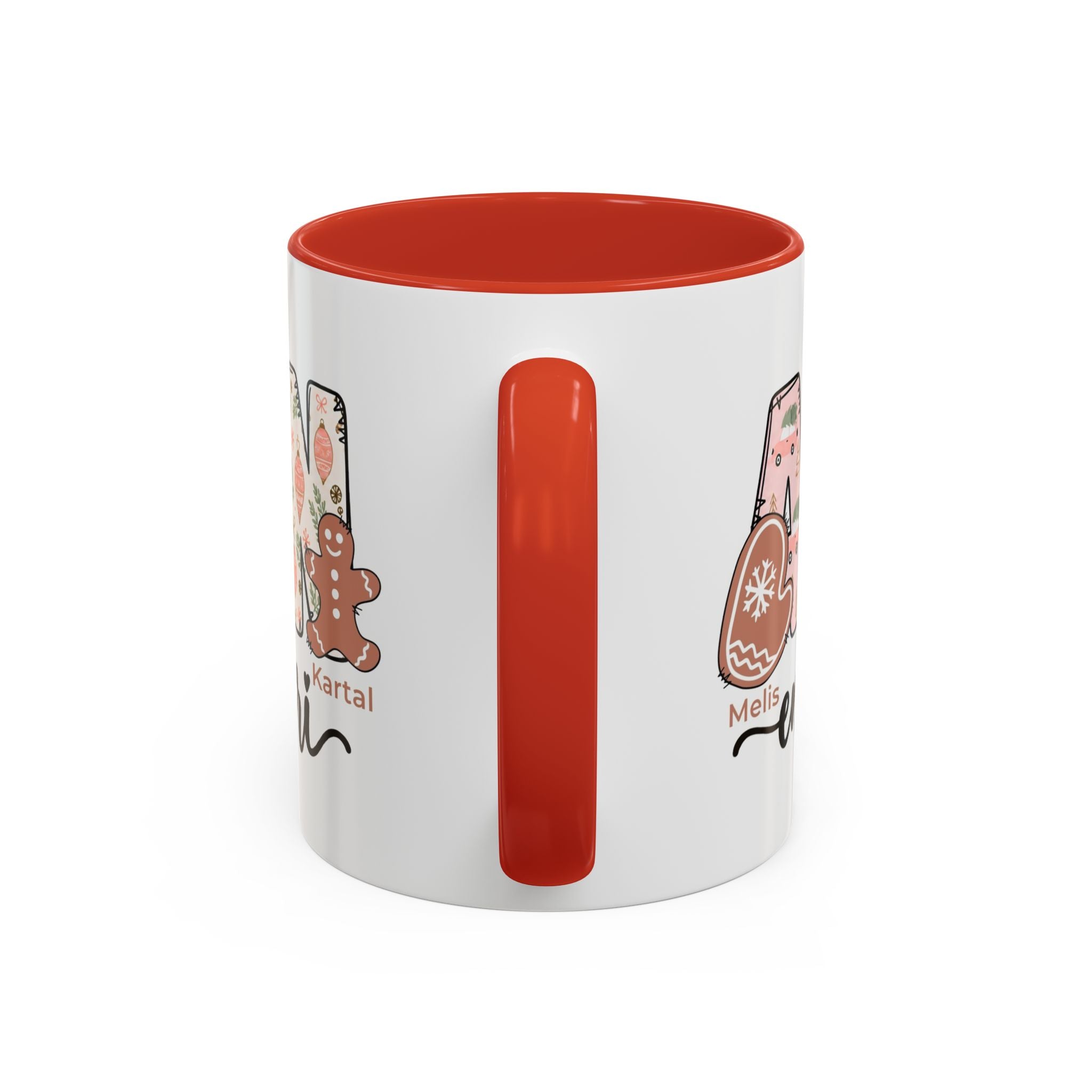 Kişiye Özel “Annenin En Tatlı Kurabiyeleri” Porselen Kupa – Çocuk İsimli Yılbaşı Hediyesi, Kırmızı, 11 oz