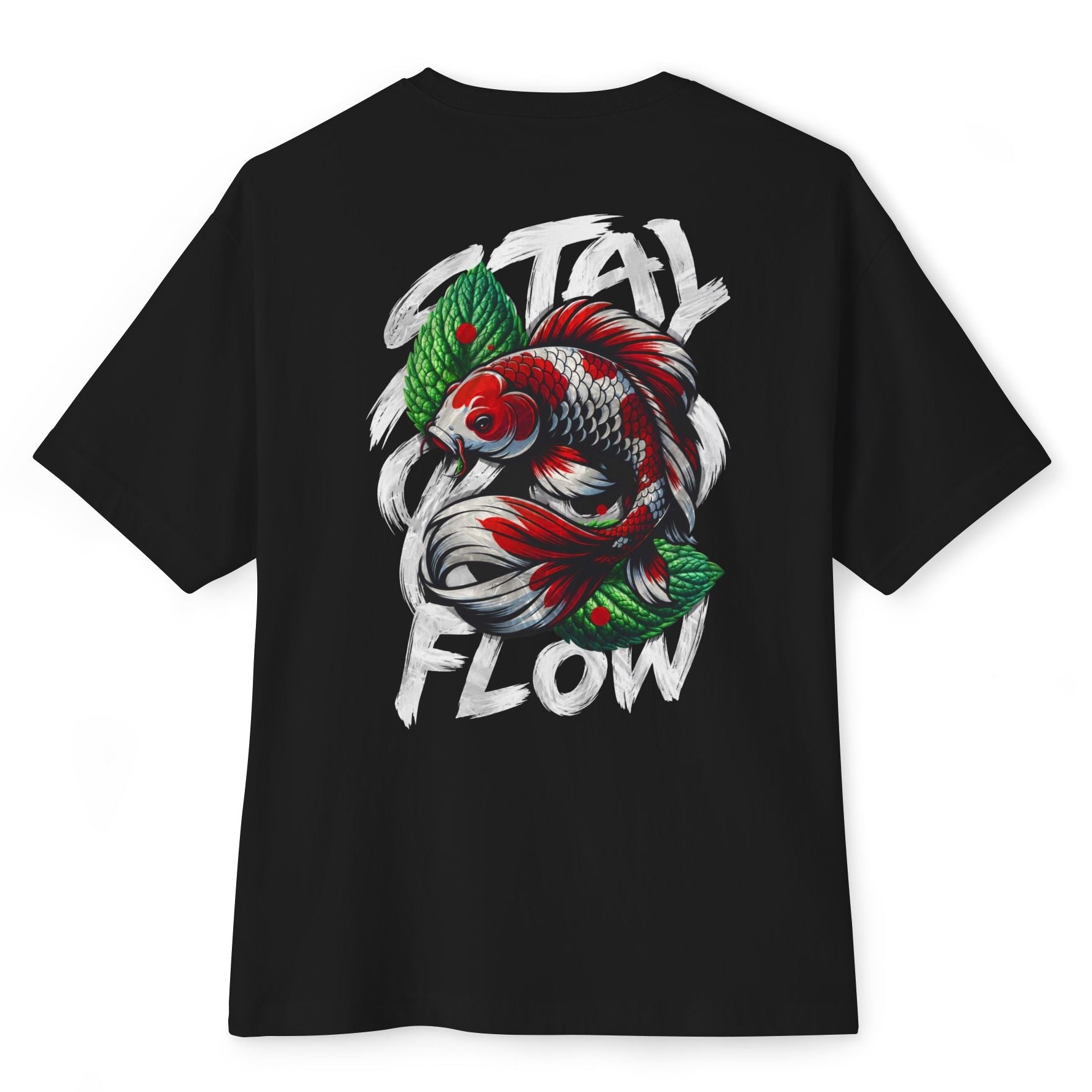 Koi Flow Sırt Baskılı Oversize Siyah Tişört