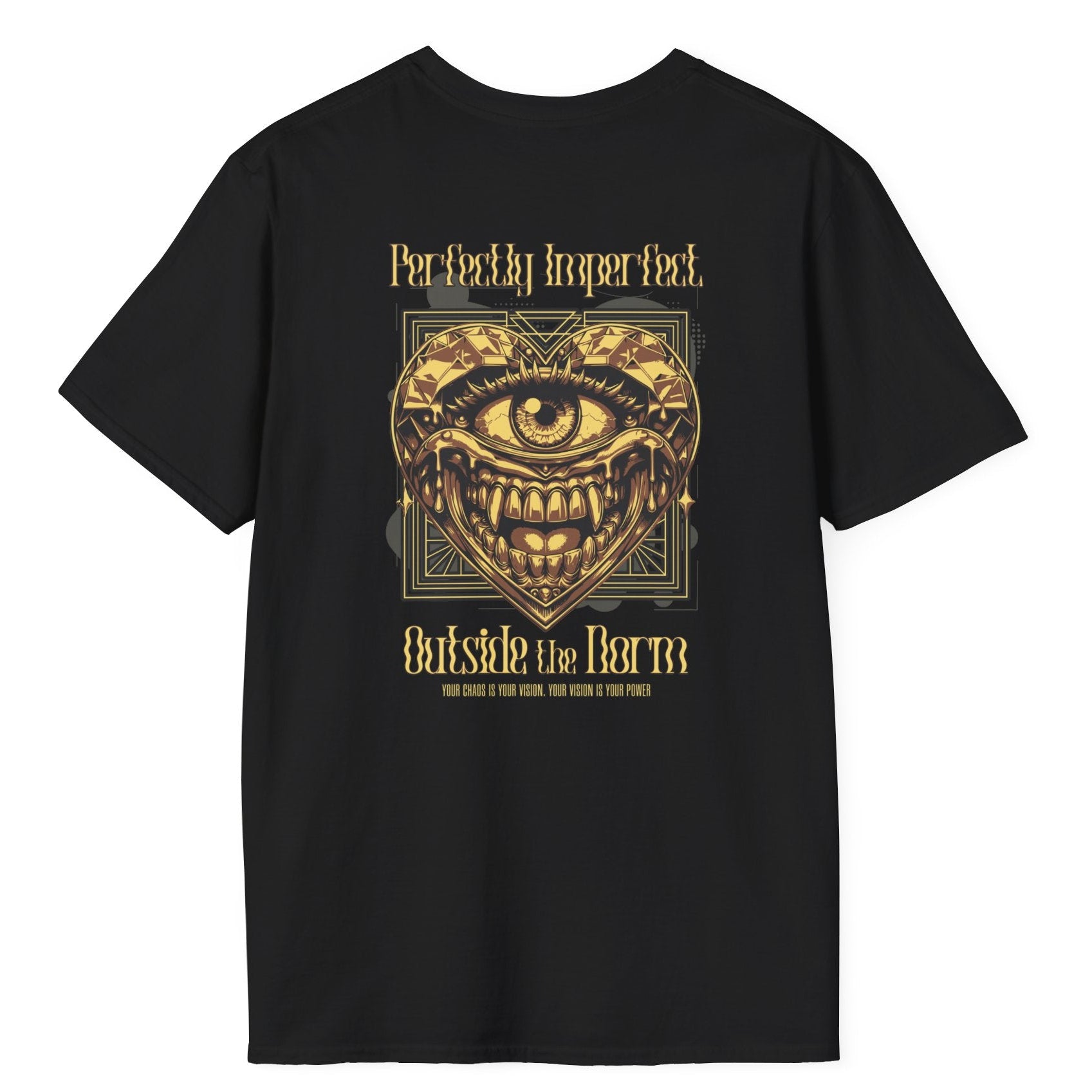 Perfectly Imperfect Ruhlu Arka Baskı Tişört – Statement Tasarım Siyah Unisex Tişört