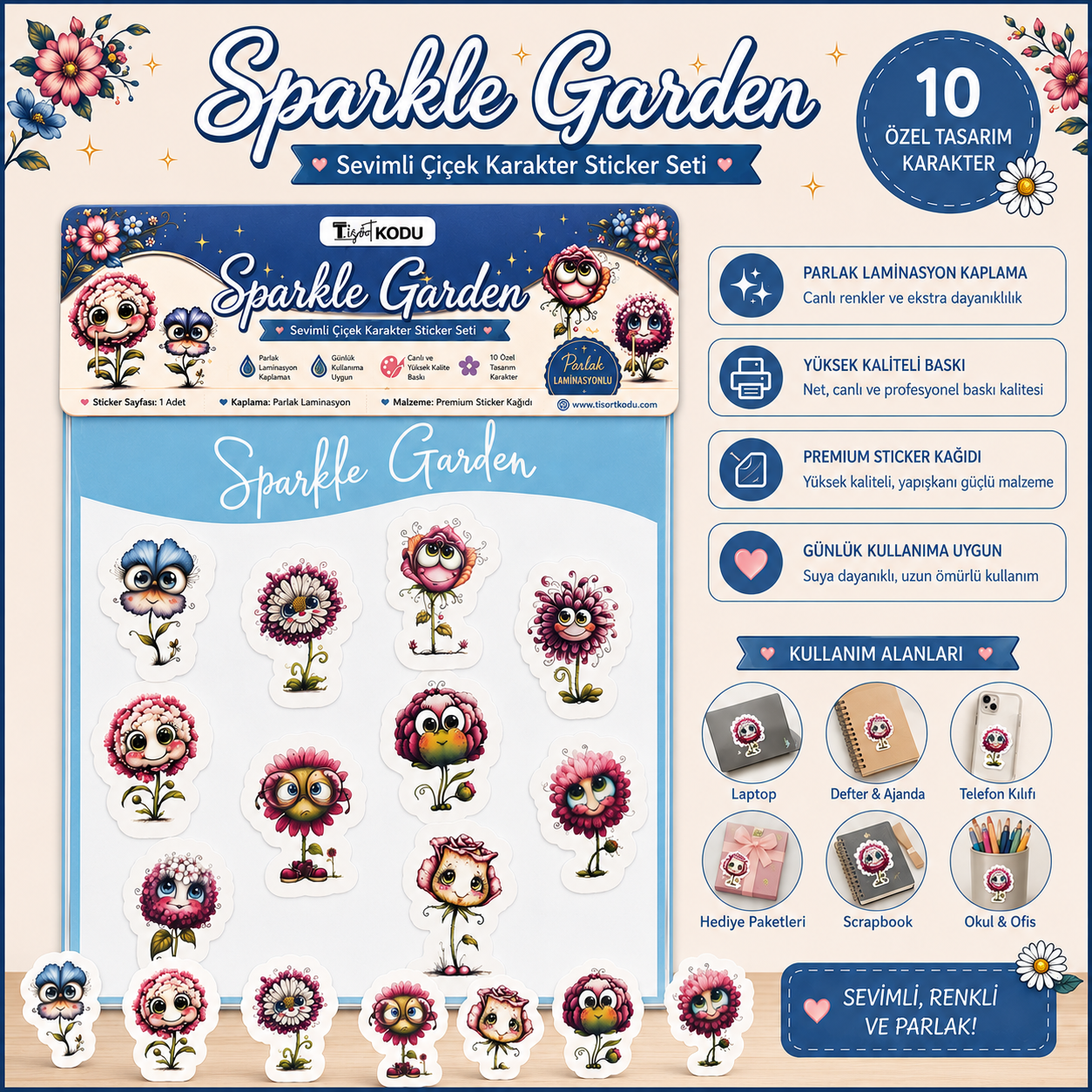 Sparkle Garden – Sevimli Çiçek Karakter Sticker Seti