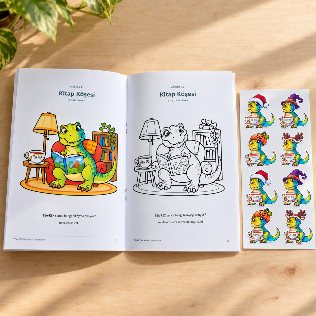 TEA-REX Boyama Kitabı ve 8’li Kâğıt Sticker Seti 15 x 21 cm. | 5–8 Yaş
