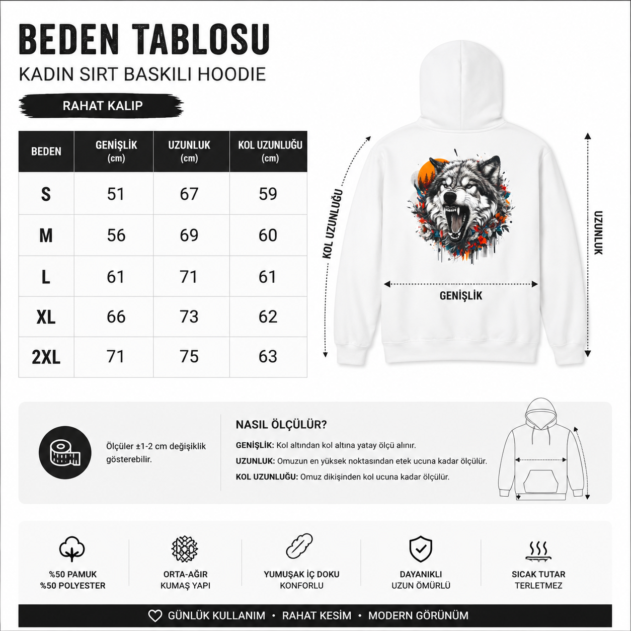 Wild Spirit Wolf Kadın Beyaz Sırt Baskılı Hoodie
