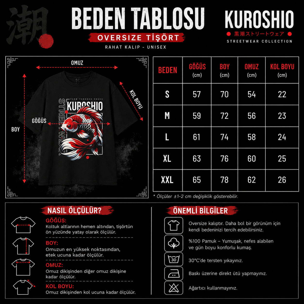 KUROSHIO Oversize Unisex Tişört – Japon Koi Balığı Tasarımı