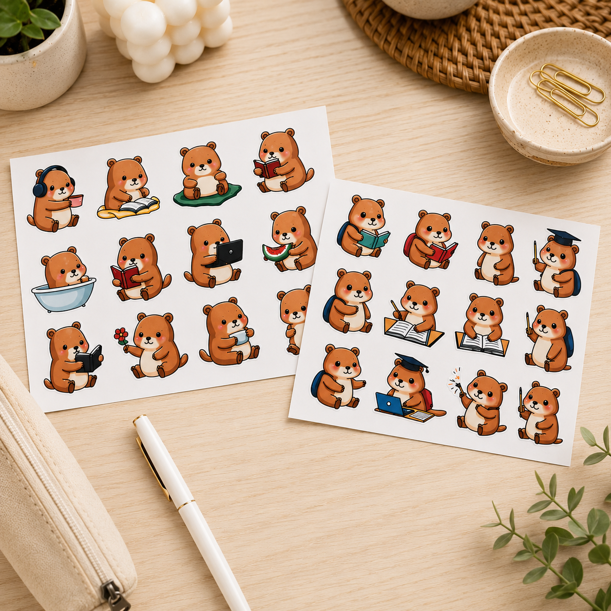 Sevimli Kapibara Seti – 24 Farklı Tasarımlı Sticker Koleksiyonu