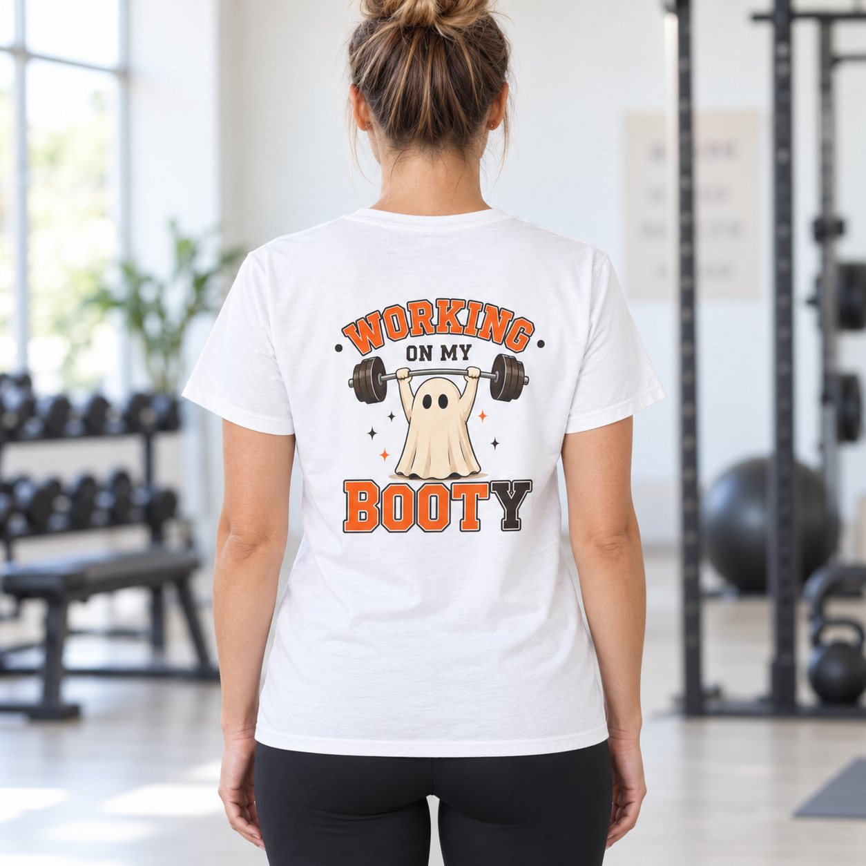 Working on My BooTY Sırt Baskılı Kadın Straight Fit Beyaz Tişört
