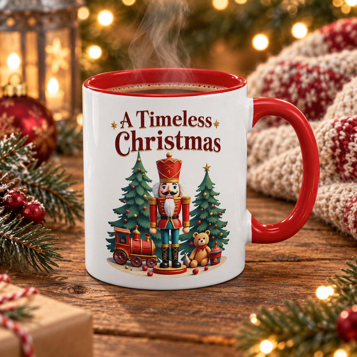 A Timeless Christmas Kırmızı Kulplu Porselen Kupa | 325 ml