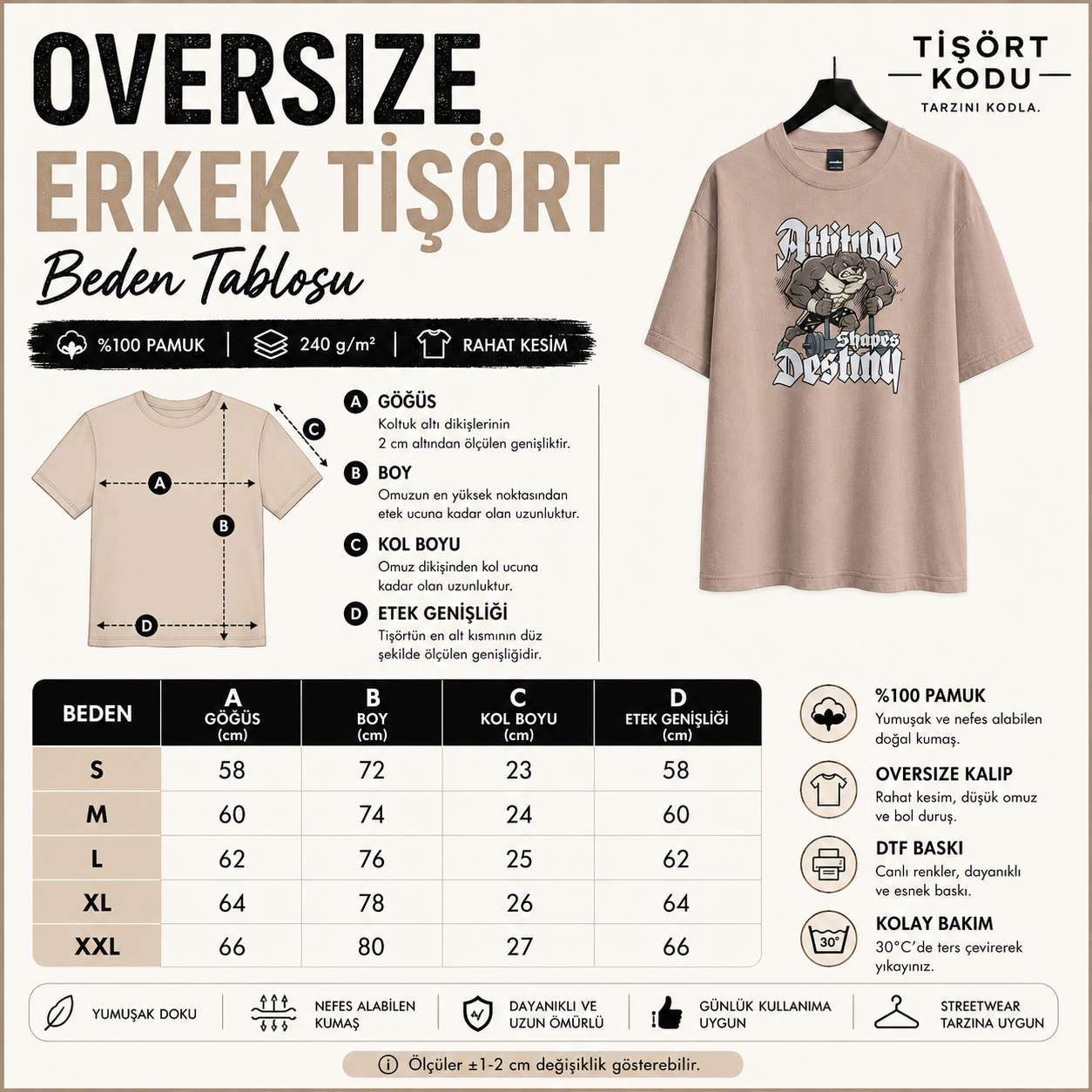 Attitude Shapes Destiny Oversize Erkek Tişört