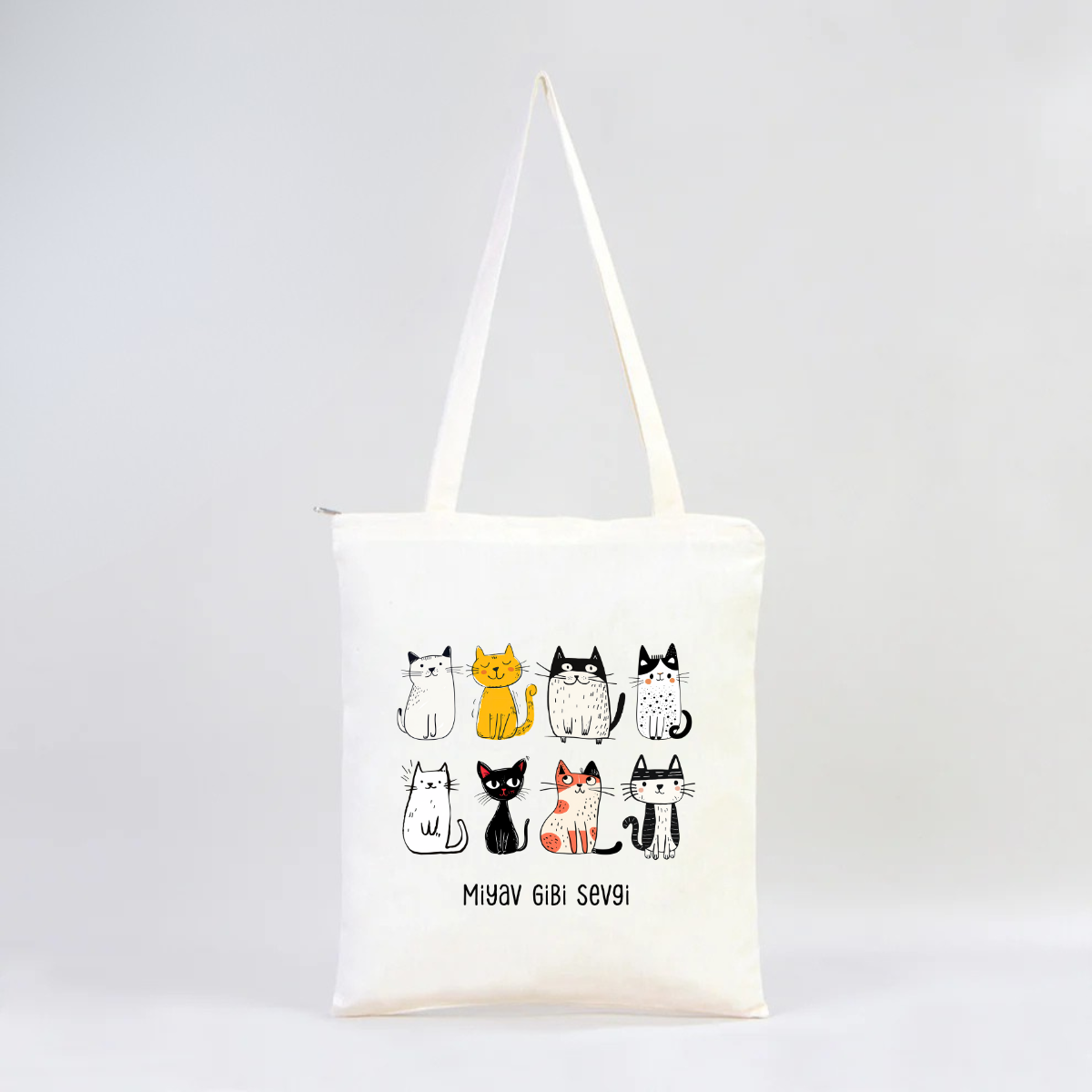 Miyav Gibi Sevgi – Kedili Fermuarlı Bez Çanta
