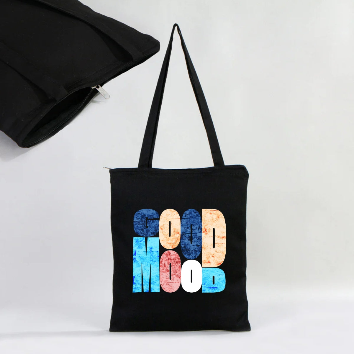 Good Mood – Renkli Minimal Siyah Bez Çanta