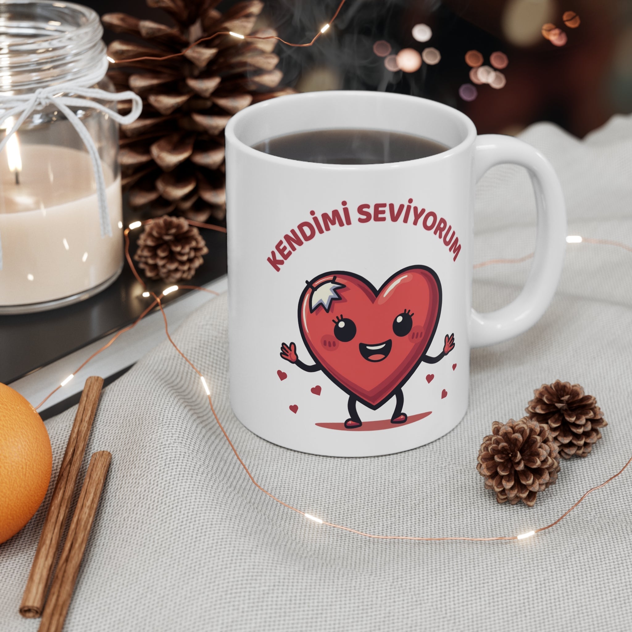 Kendimi Seviyorum Kupa – Sevimli Kalp Tasarımlı Motivasyon Kupası