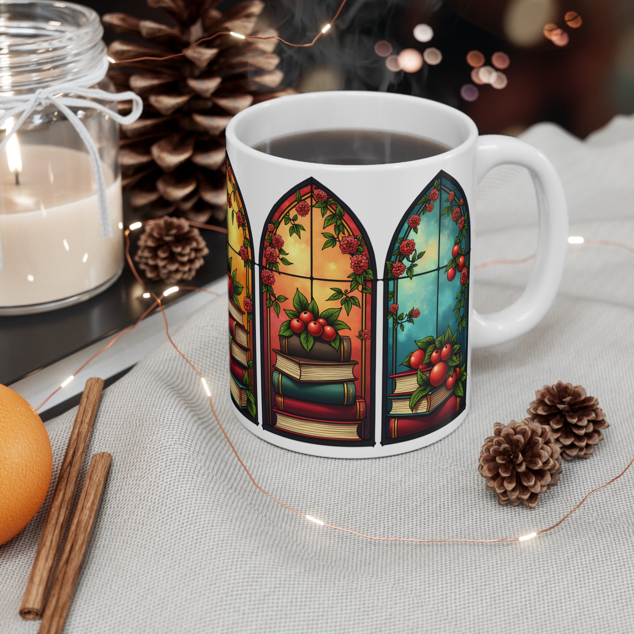 Stained Glass Kitap Desenli Porselen Kupa – Book Lover Kahve Kupası