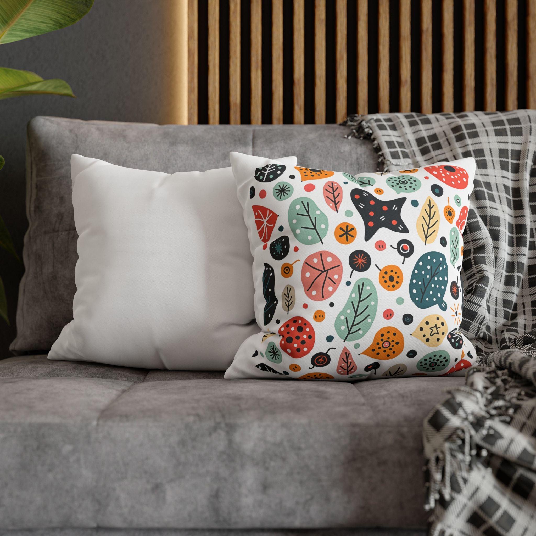 Renkli Yaprak Desenli Kanvas Yastık Kılıfı – Modern & Doğal Stil