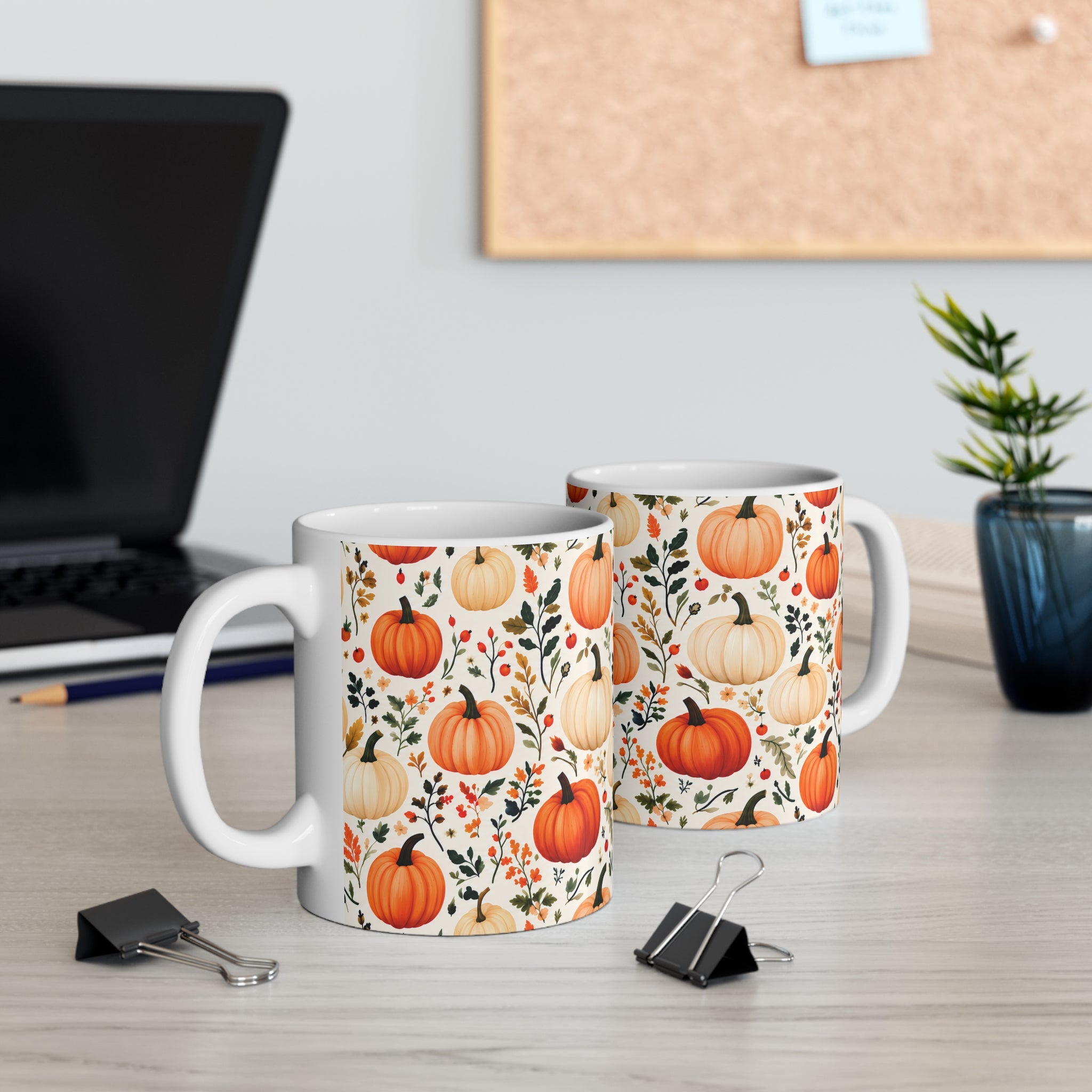 Sonbahar Balkabağı Desenli Porselen Kupa – Botanical Autumn 11 oz