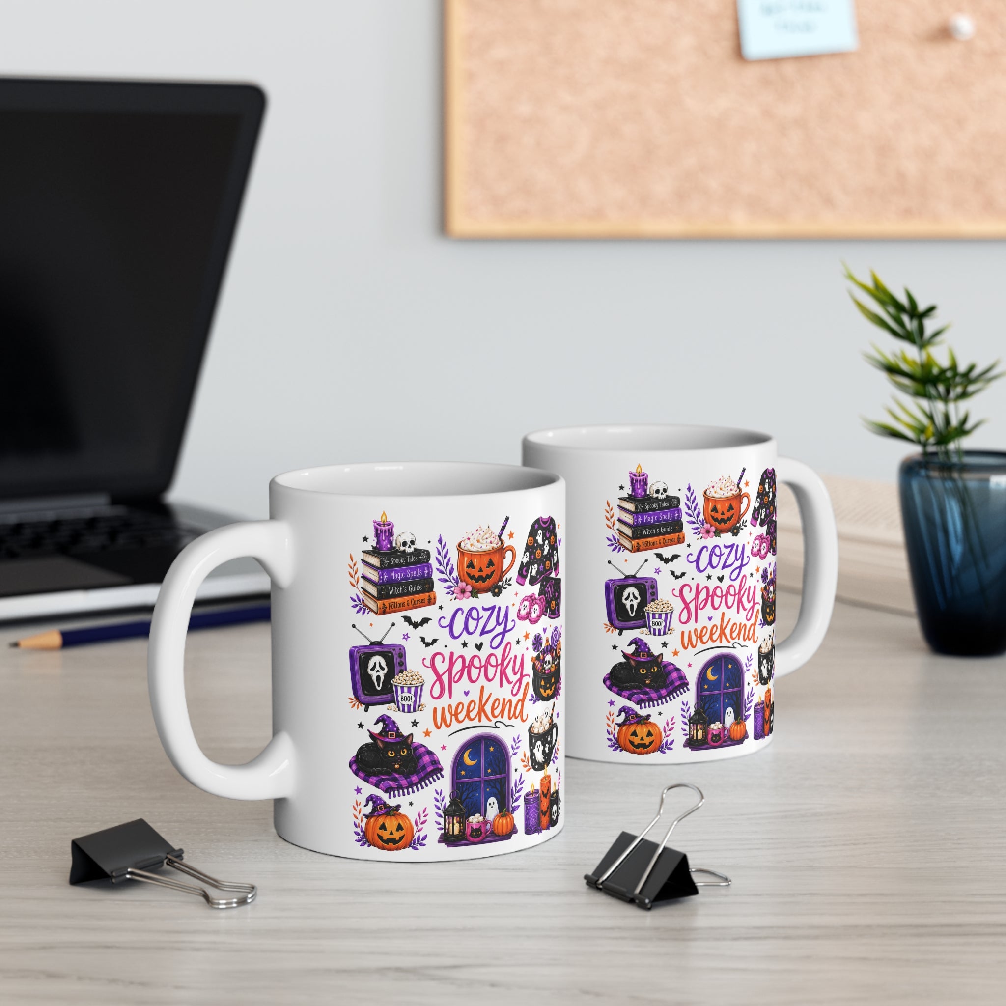 Cozy Spooky Weekend Halloween Baskılı Porselen Kupa – 325 ml