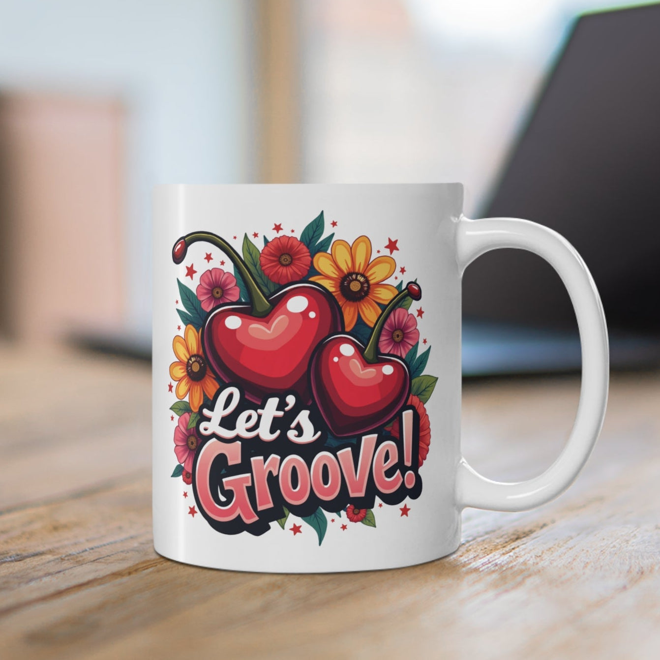 Let’s Groove! Çiçek & Kiraz Desenli Porselen Kupa