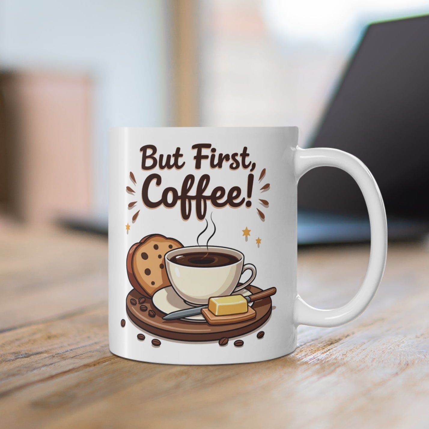 “But First, Coffee!” Kahve Kupası – Sevimli Kahve Temalı Porselen Kupa