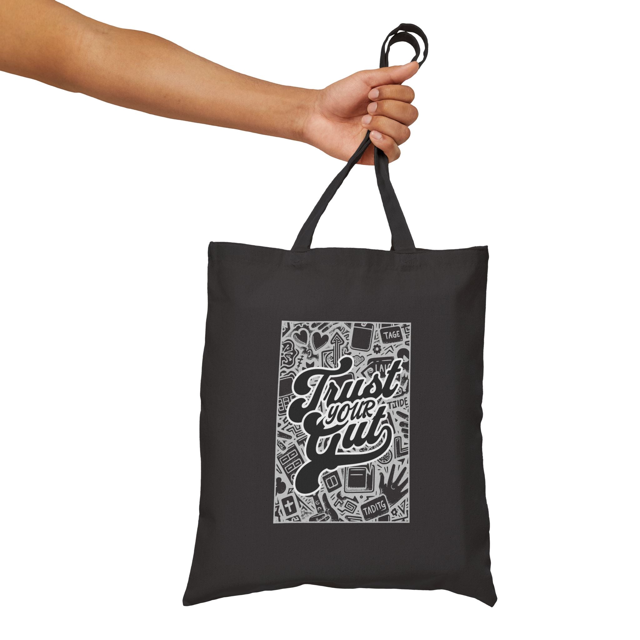 Trust Your Gut Tote Çanta – Fermuarlı Gabardin Çanta, Sokak Stili Gabardin Tote