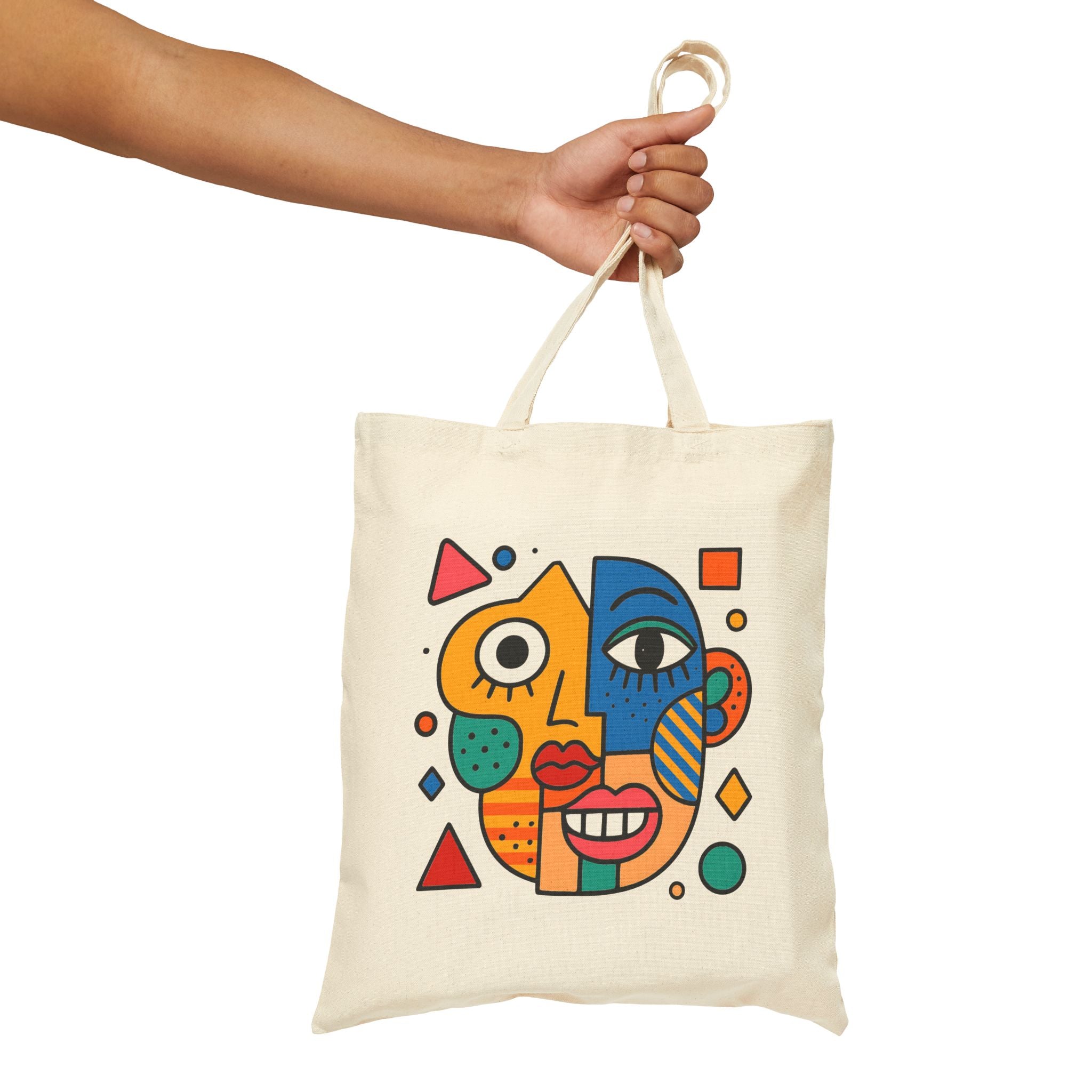 Modern Soyut Yüz Tasarımlı Canvas Bez Çanta