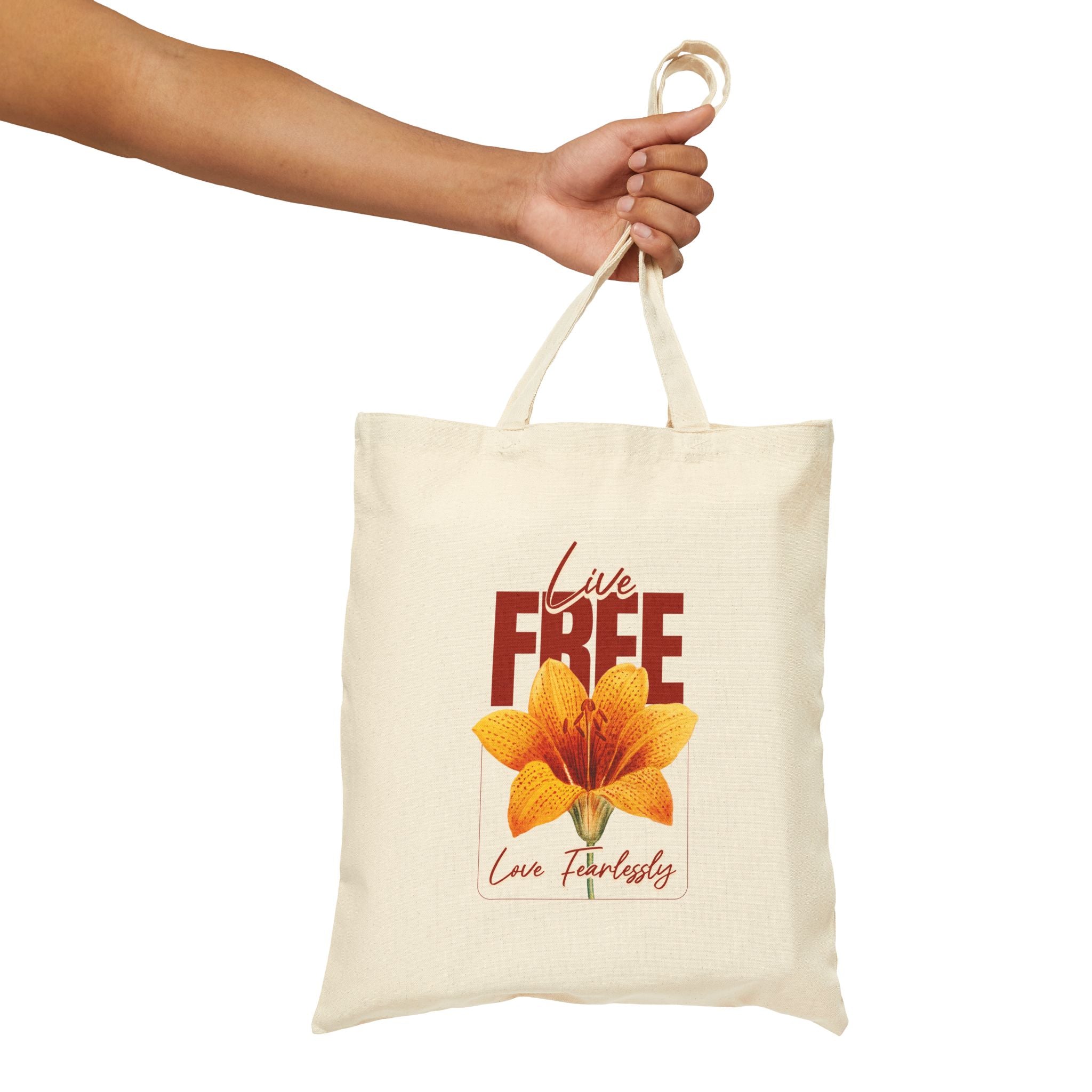 Live Free Love Fearlessly Çiçek Tasarımlı Kanvas Tote Çanta – Doğal Bez Çanta