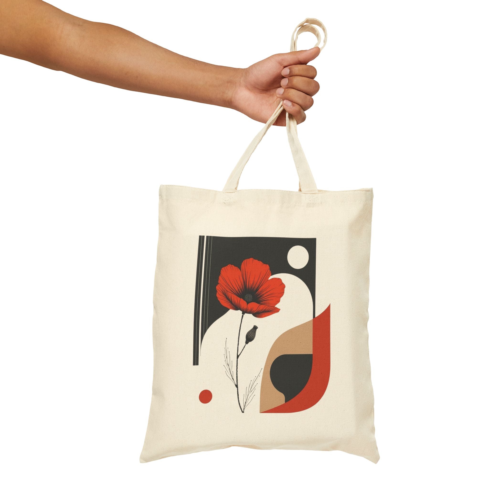 Soyut Gelincik Desenli Kanvas Bez Çanta – Doğal Pamuk Tote