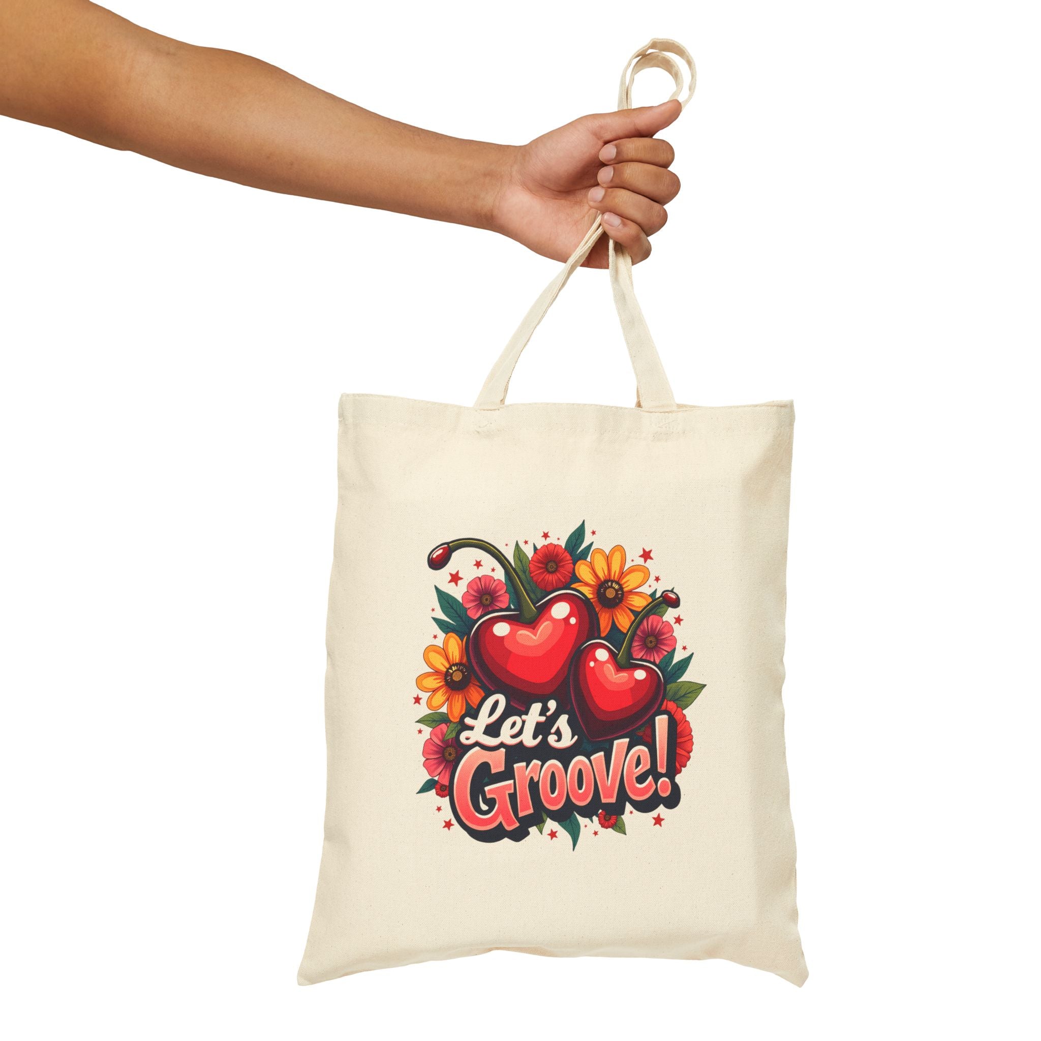 Let’s Groove! Retro Kiraz Desenli Canvas Bez Çanta
