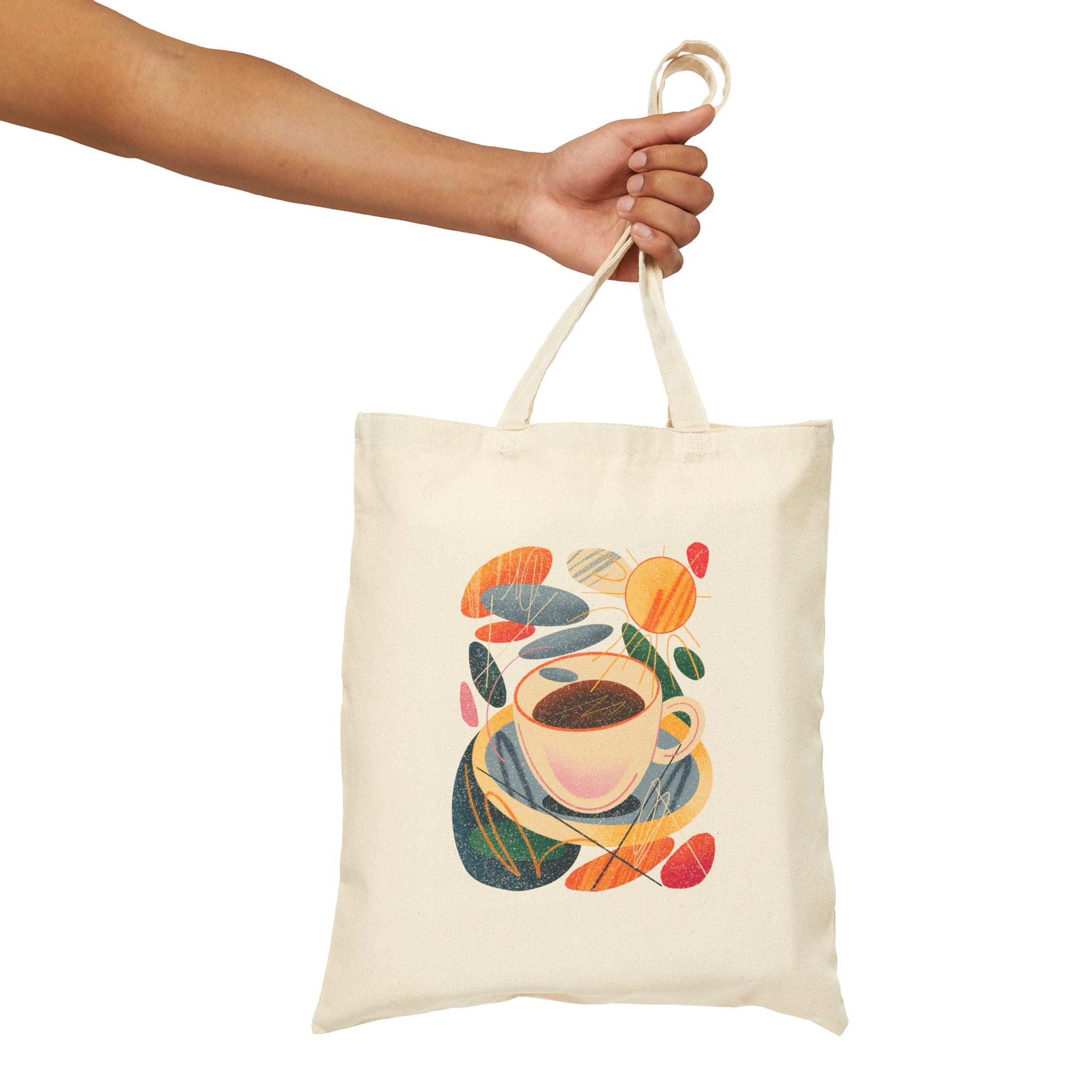 Kahve Temalı Canvas Bez Tote Çanta – Modern Sanatsal Coffee Lover Tasarım Omuz Çantası – Günlük Kullanım Alışveriş Çantası