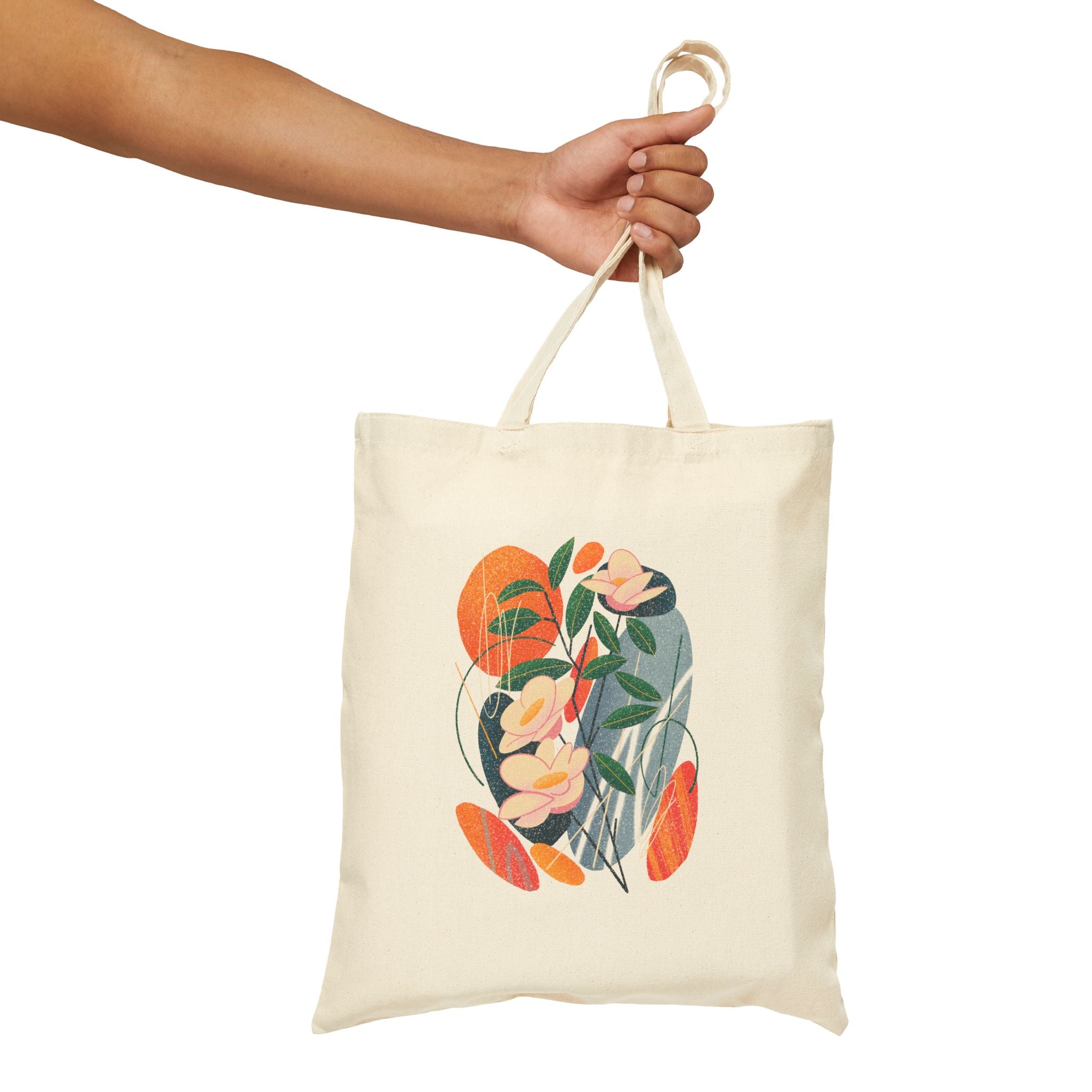 Modern Çiçek Tasarımlı Canvas Tote Bez Çanta – Estetik Floral Alışveriş Çantası – Günlük Kullanım Omuz Çantası