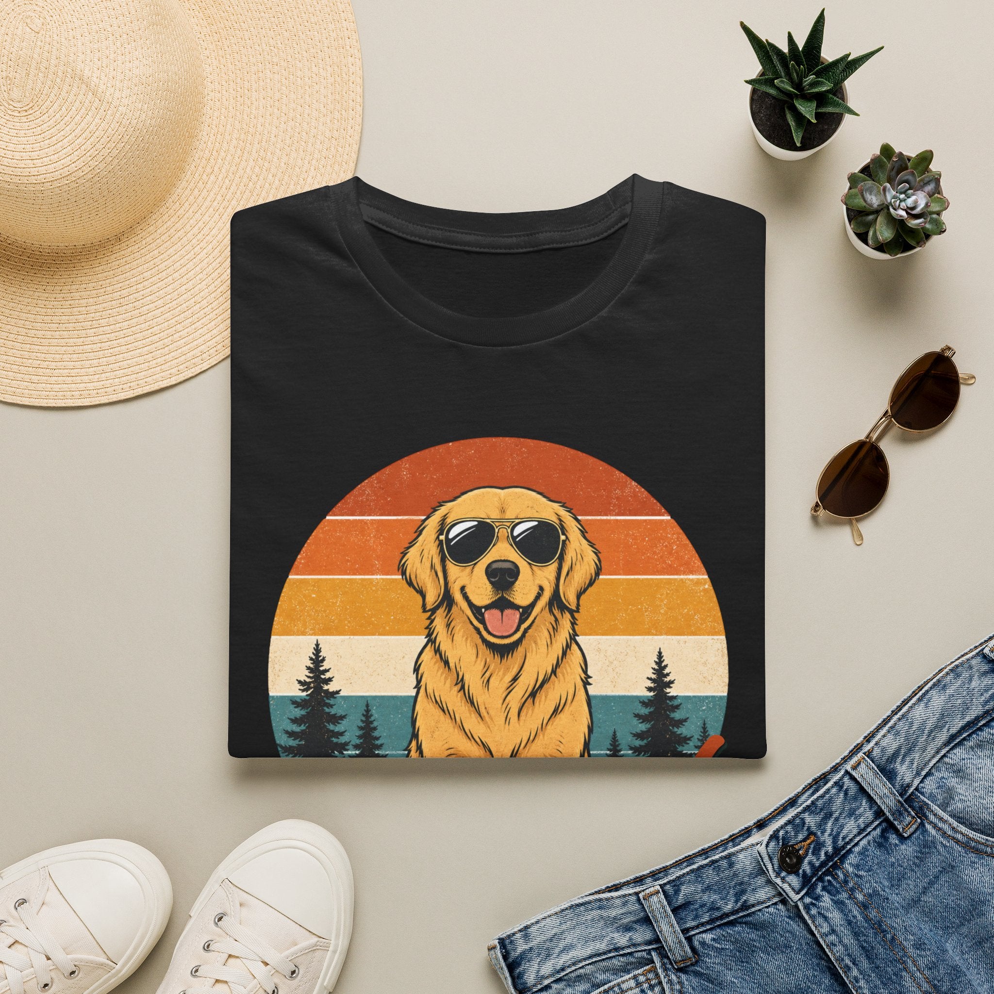 Golden Retriever Baskılı Unisex Straight Fit Tişört