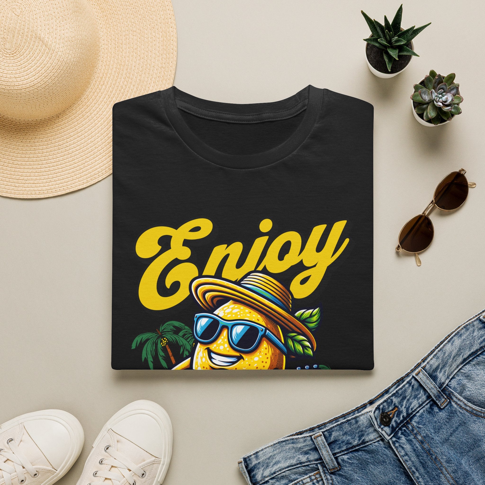 Enjoy The Summer Unisex Tişört – Yaz Temalı Eğlenceli Limon Tasarım Baskılı Tişört