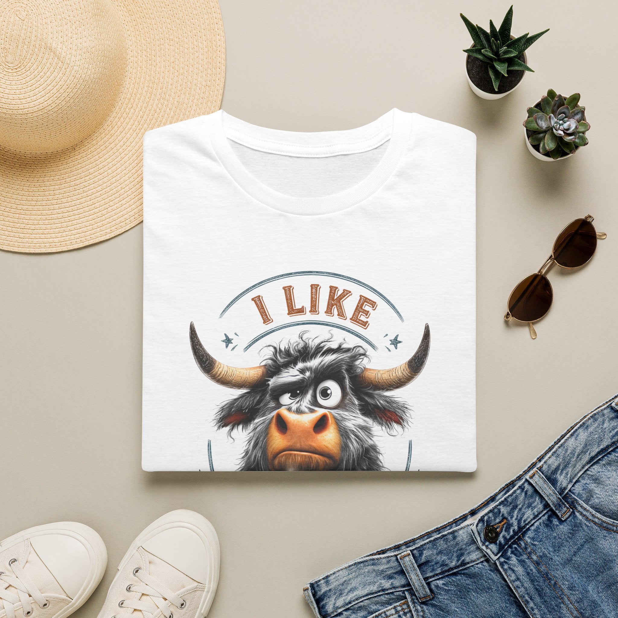 I Like Coffee Komik Boğa Baskılı Beyaz Straight Fit Tişört