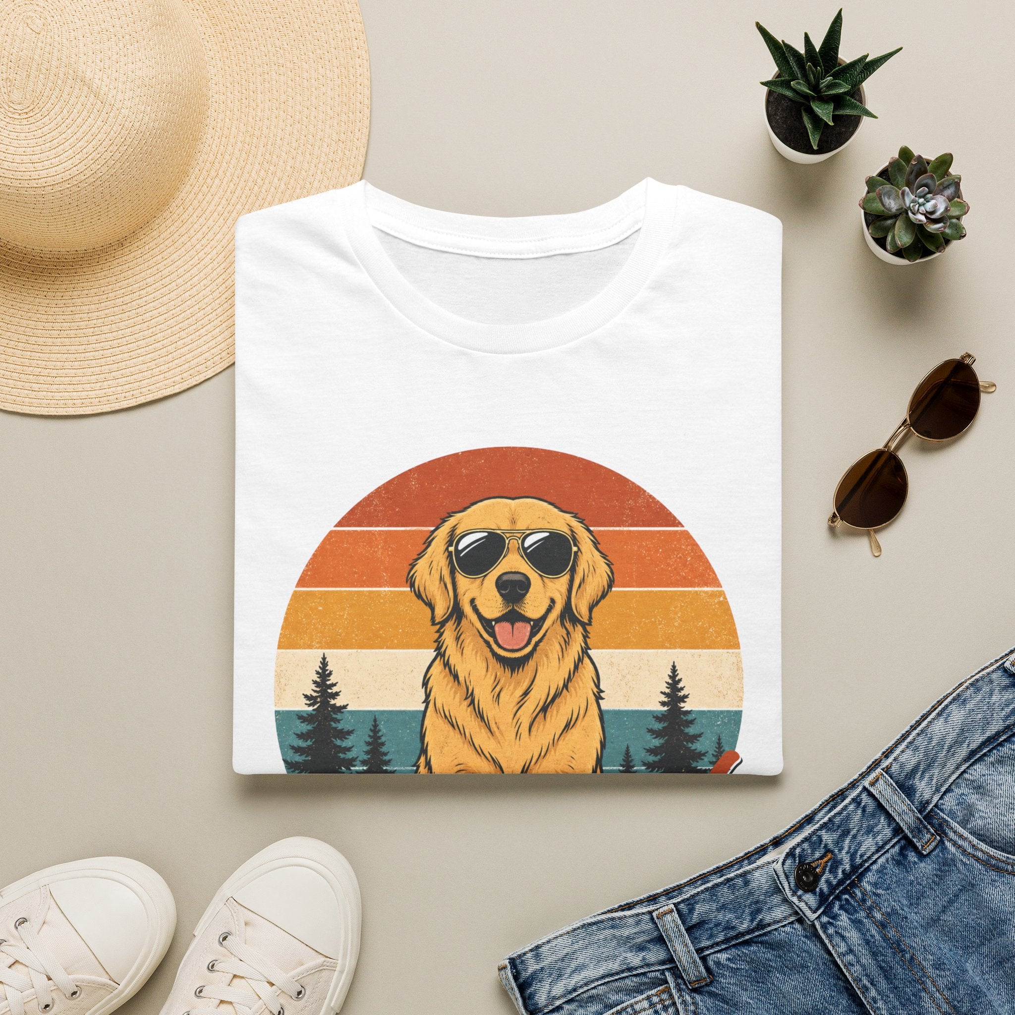 Golden Retriever Baskılı Unisex Straight Fit Tişört