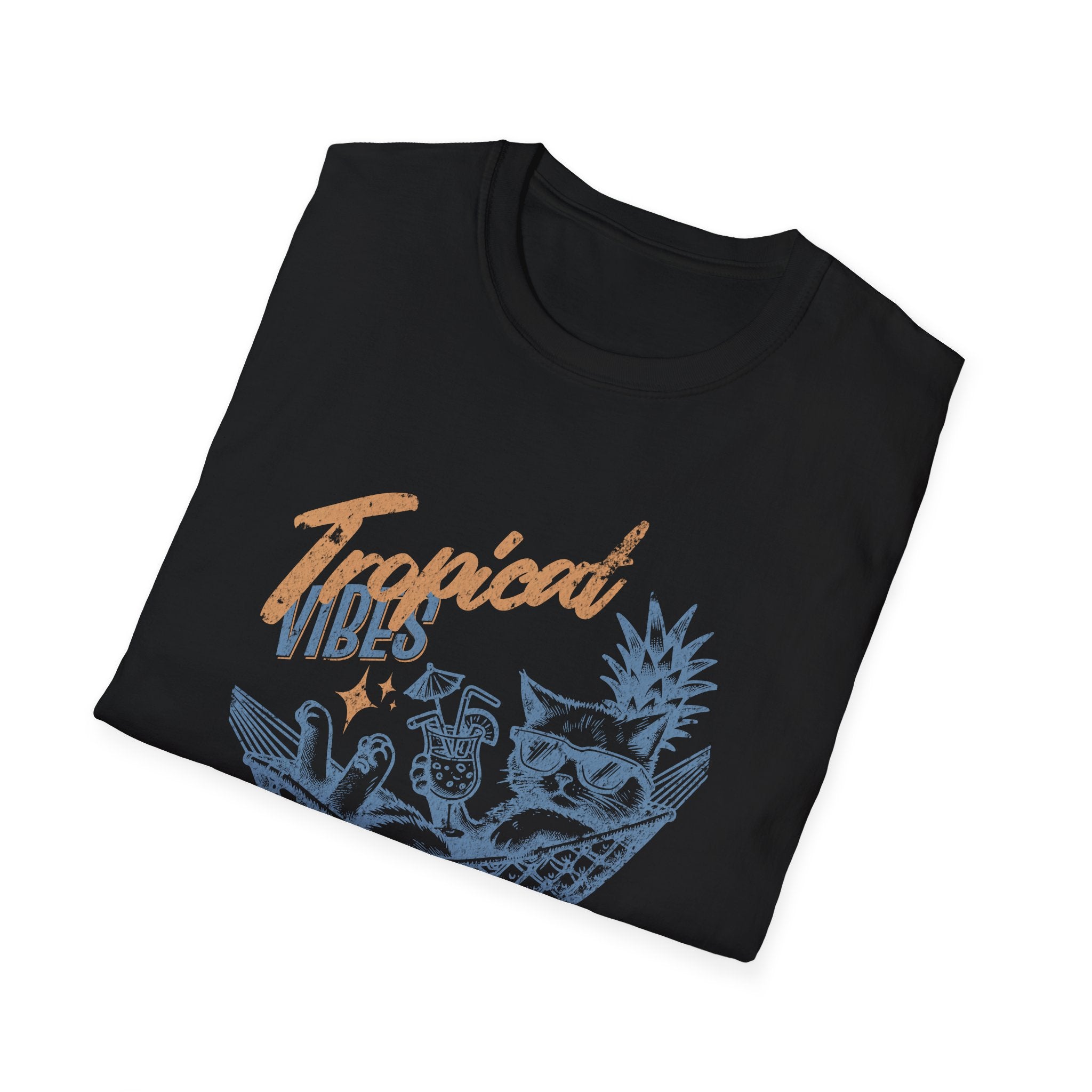 Tropicat Vibes Kadın Tişört – Yaz Temalı Kedi Baskılı Regular Fit Tişört