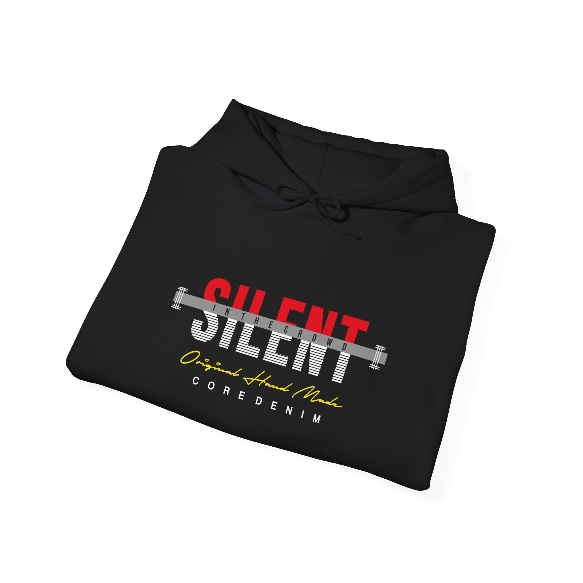 Silent Baskılı Regular Fit Erkek Hoodie – Urban Style Siyah Kapüşonlu Sweatshirt