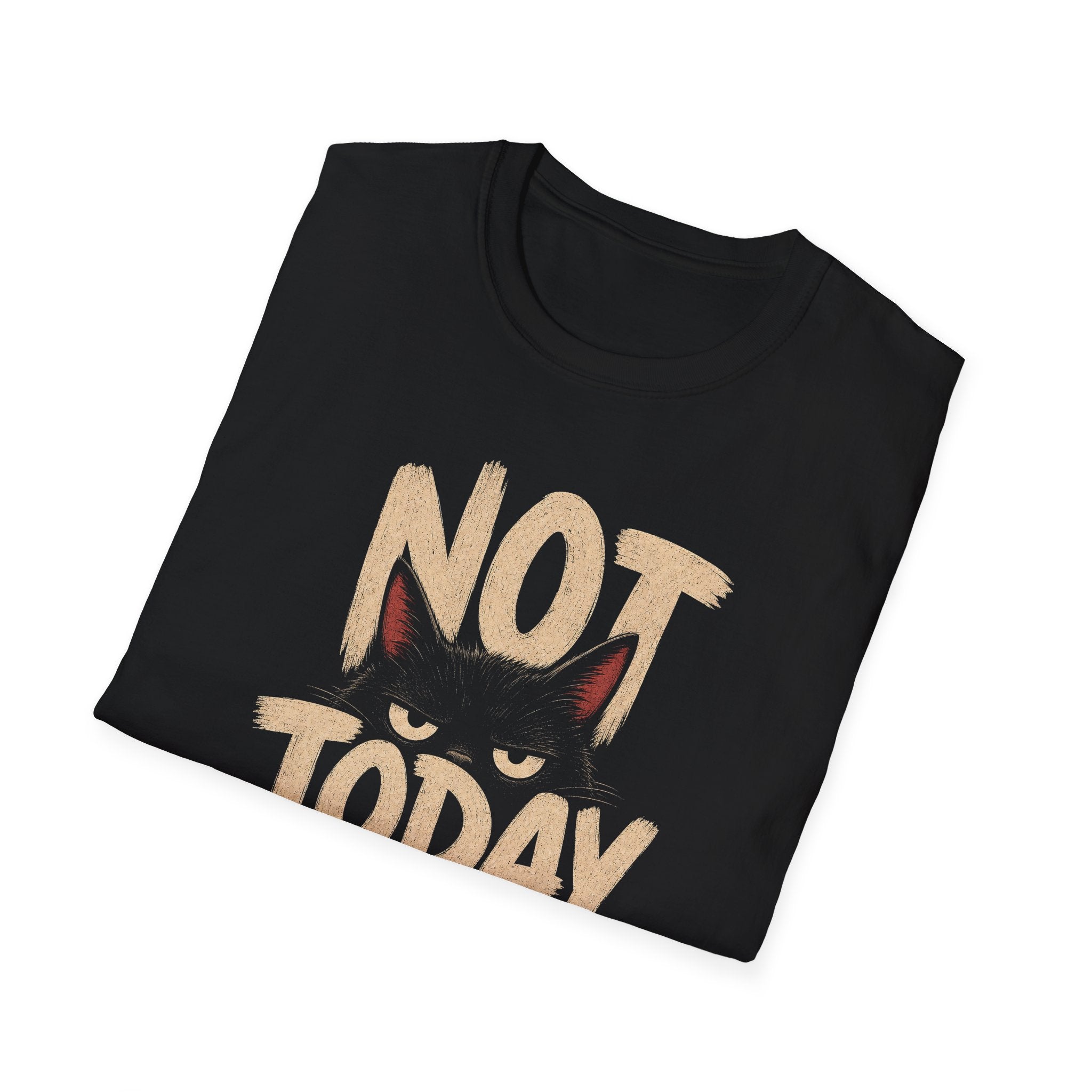 Not Today Kedi Baskılı Kadın Siyah Straight Fit Tişört