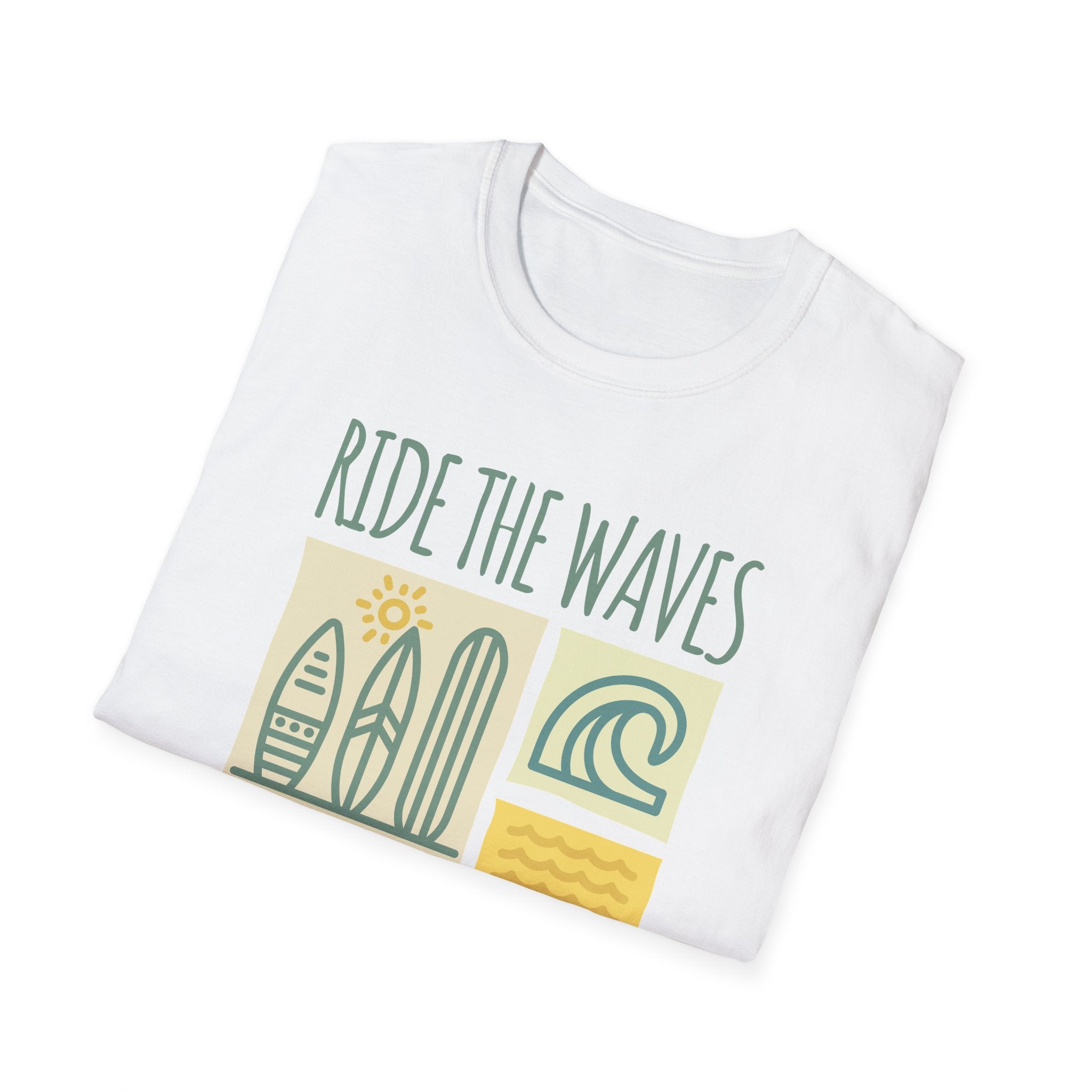 Ride The Waves Straight Fit Unisex Tişört – Retro Surf Temalı Yazlık Baskılı T-Shirt