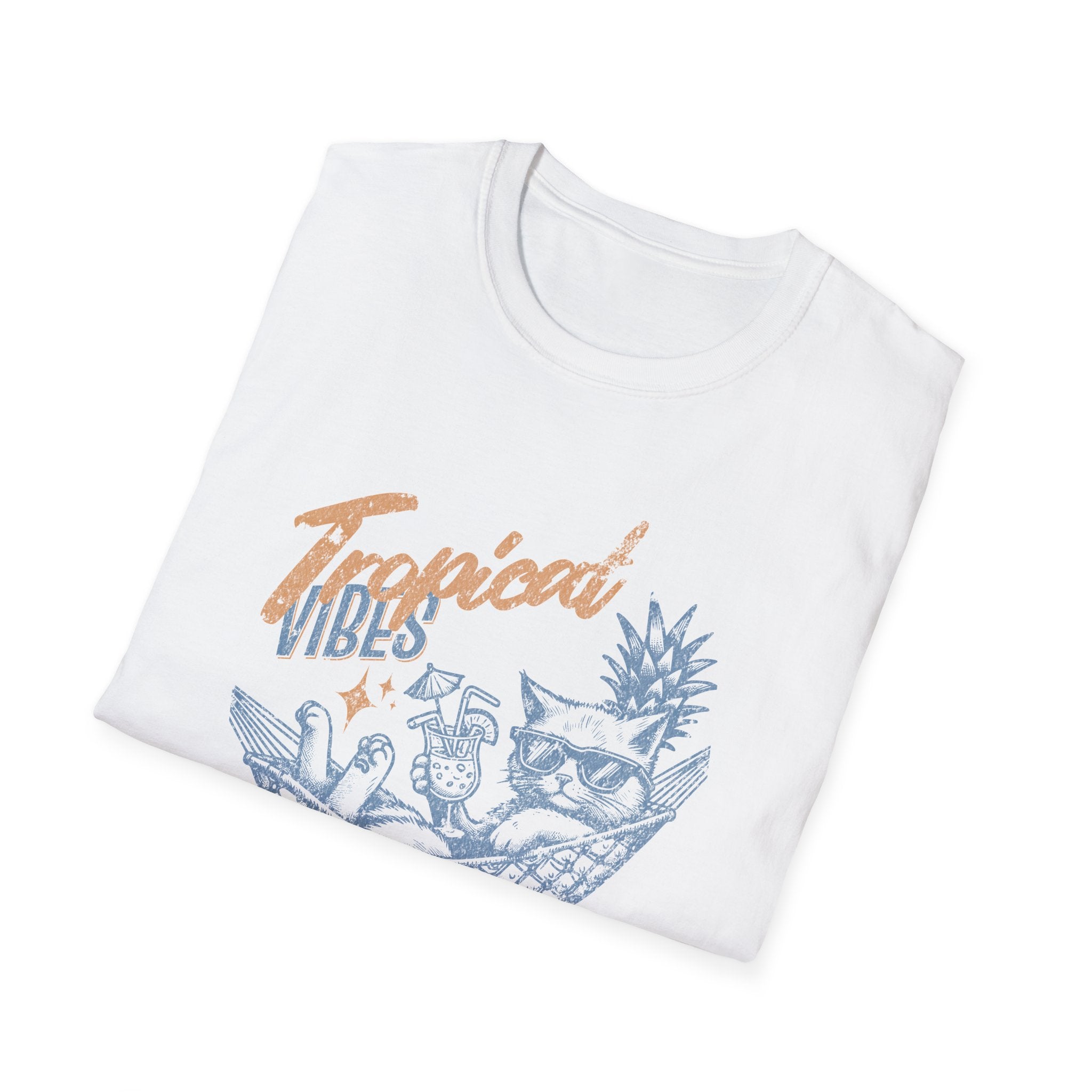 Tropicat Vibes Kadın Tişört – Yaz Temalı Kedi Baskılı Regular Fit Tişört