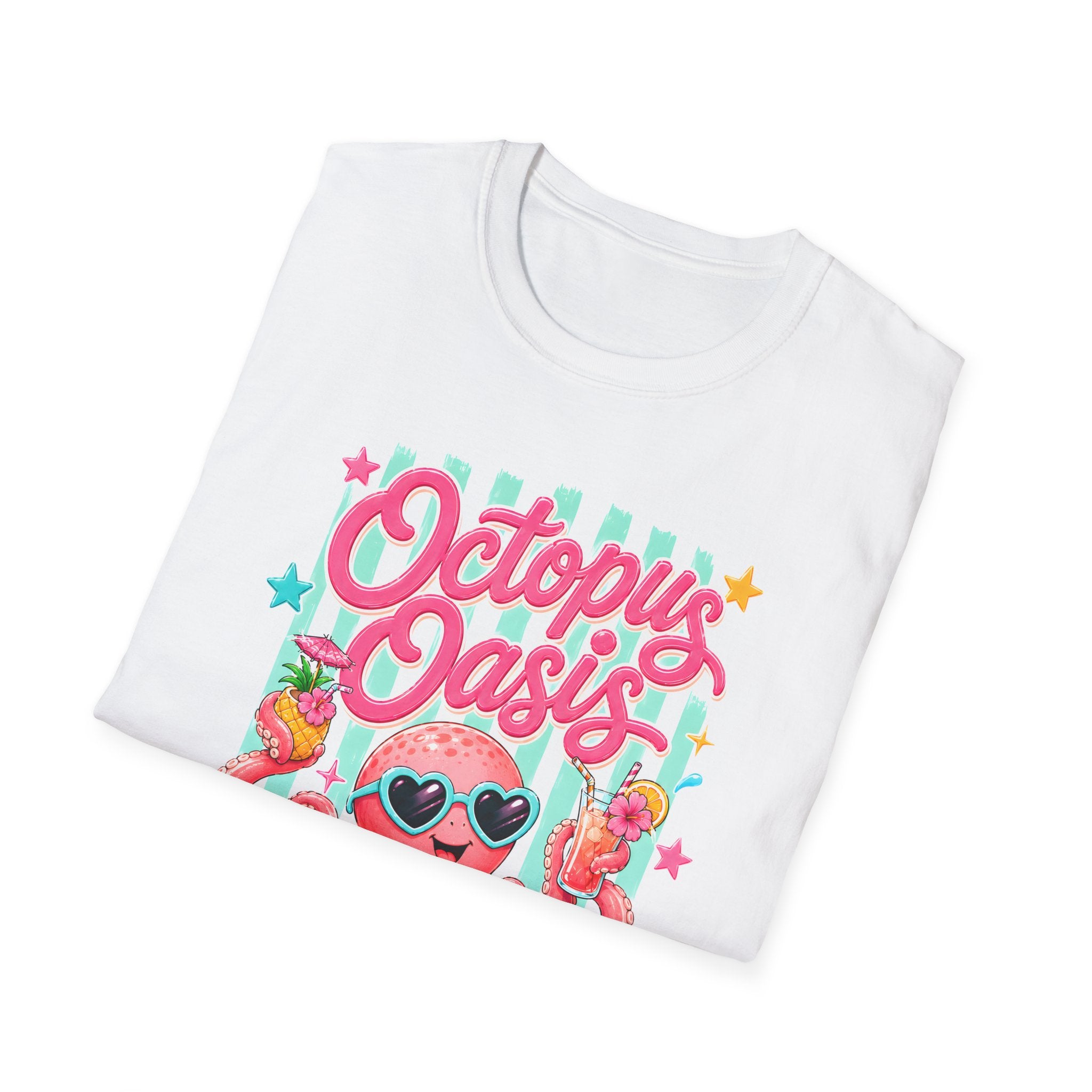 Octopus Oasis Baskılı Beyaz Straight Fit Kadın Tişört