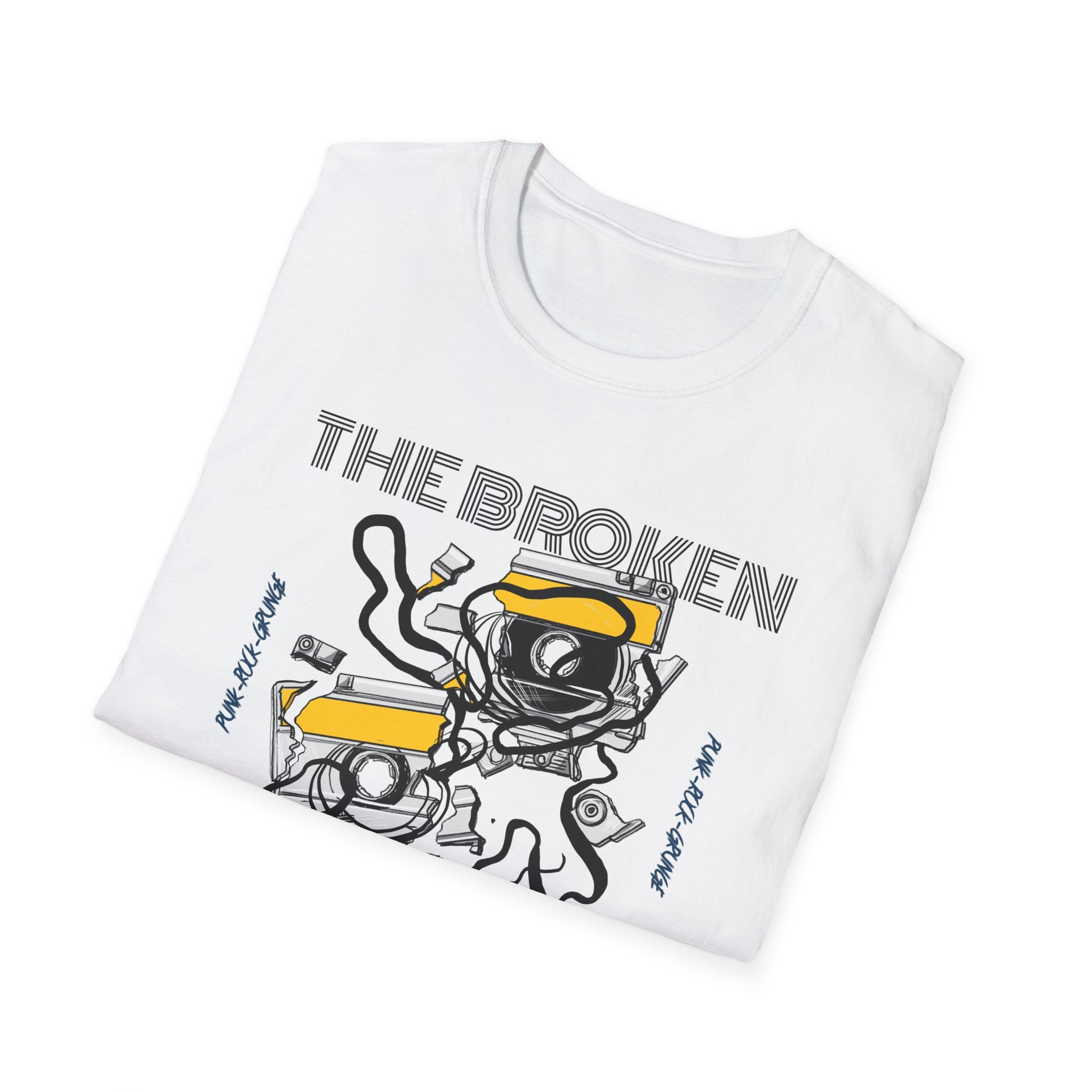 Broken Tapes Grafik Baskılı Unisex Tişört – Beyaz Regular Fit Streetwear