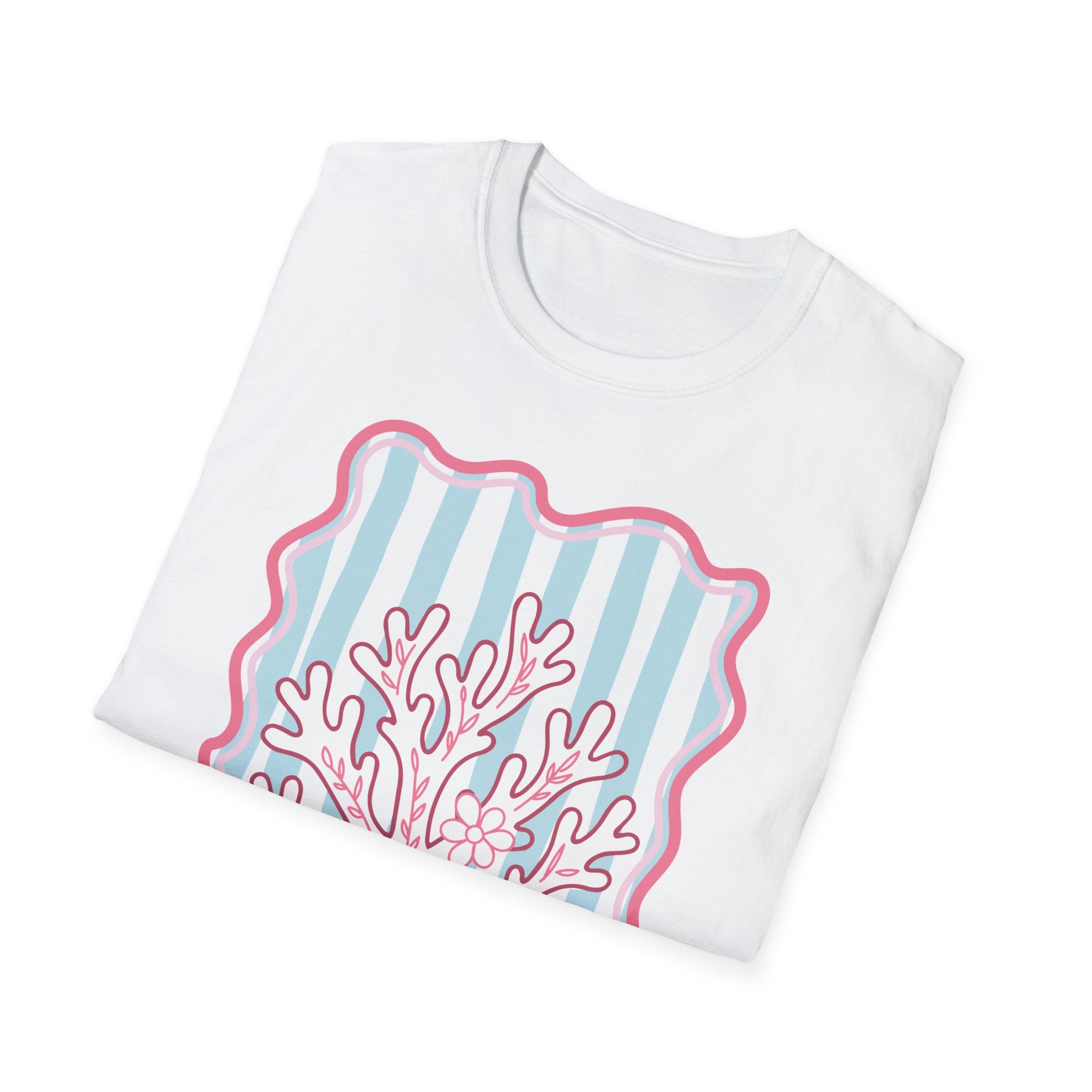Pastel Coral Kadın Straight Fit Beyaz Tişört