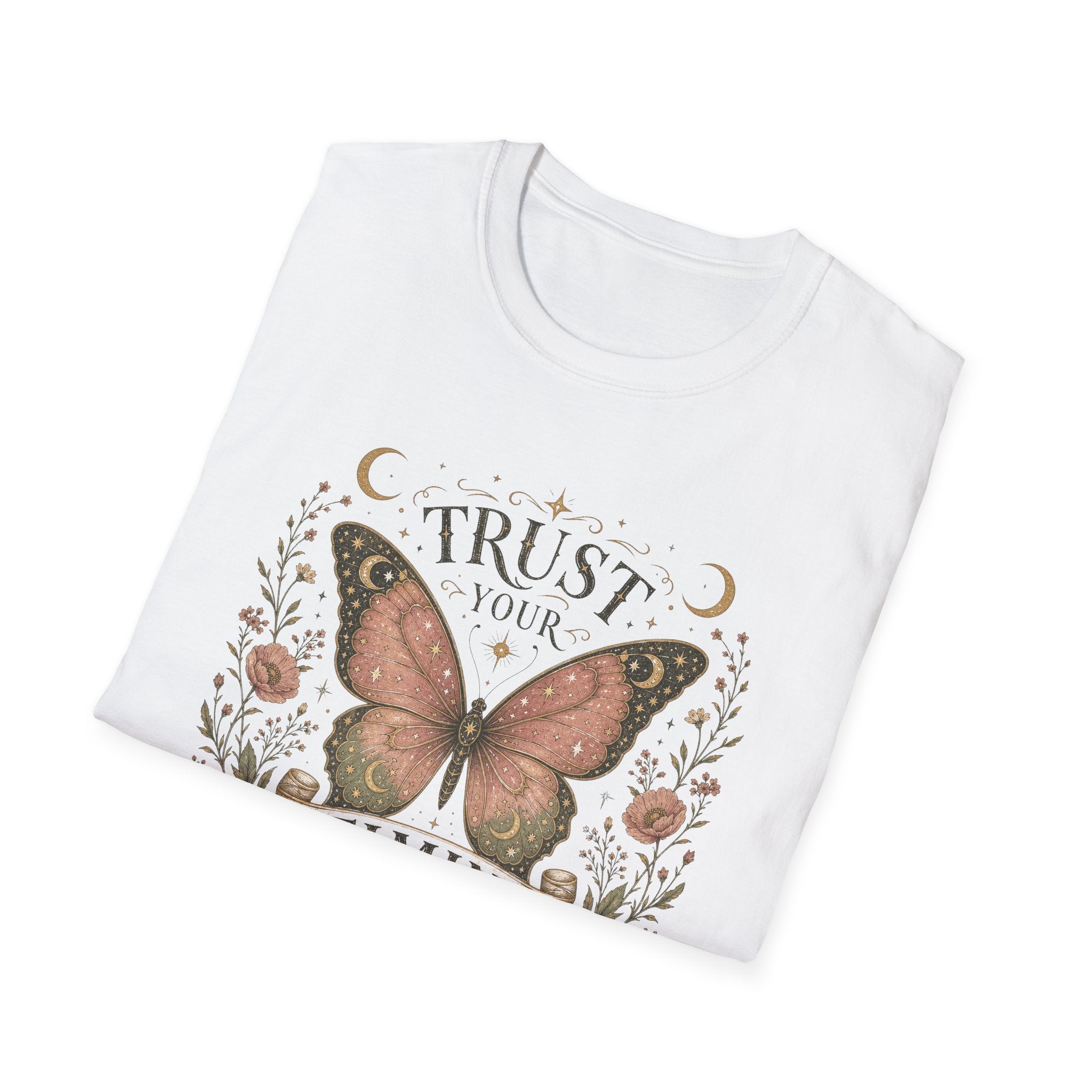 Trust Your Timing Kelebek Baskılı Beyaz Kadın Straight Fit Tişört