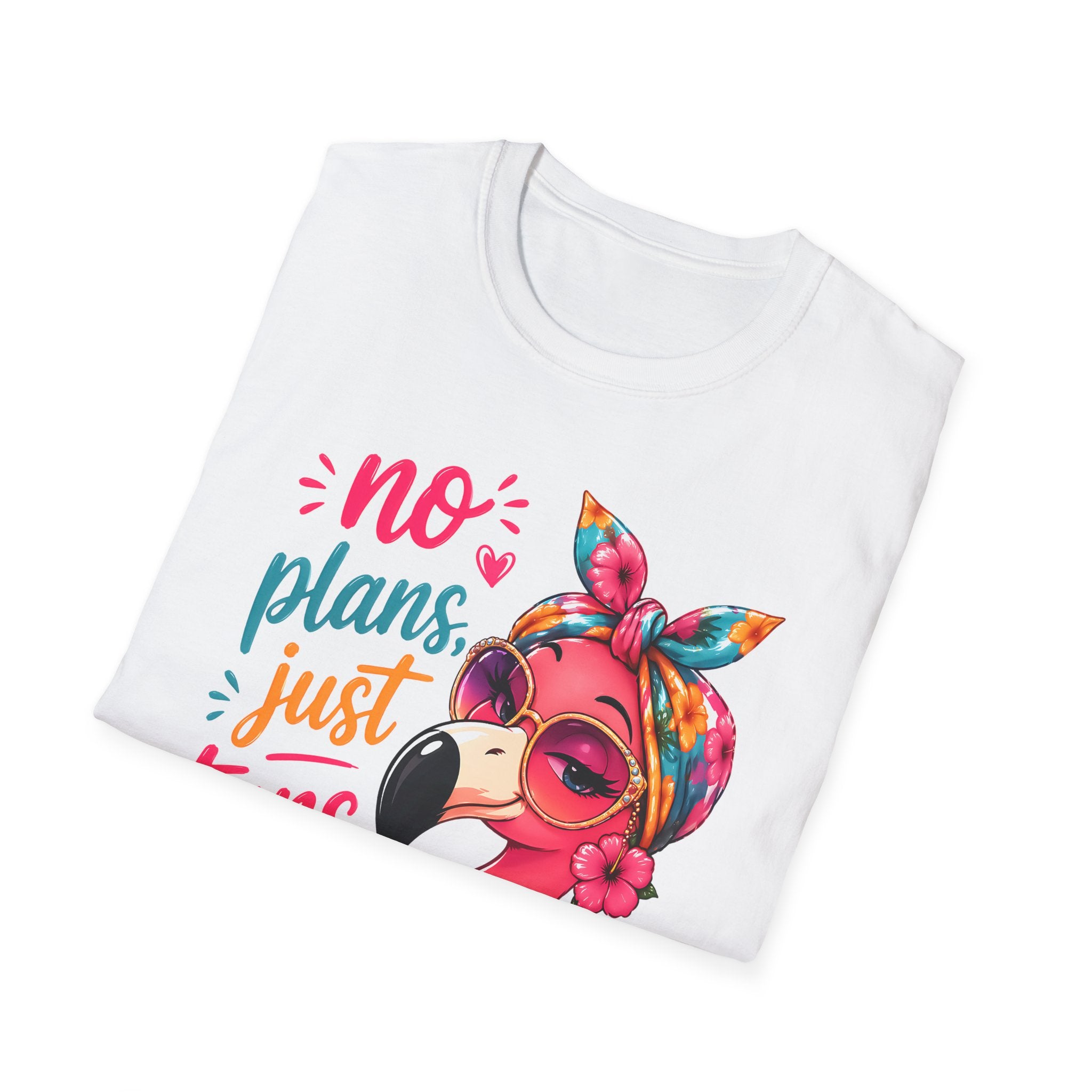 No Plans, Just Tans – Flamingo Baskılı Straight Fit Kadın Tişört