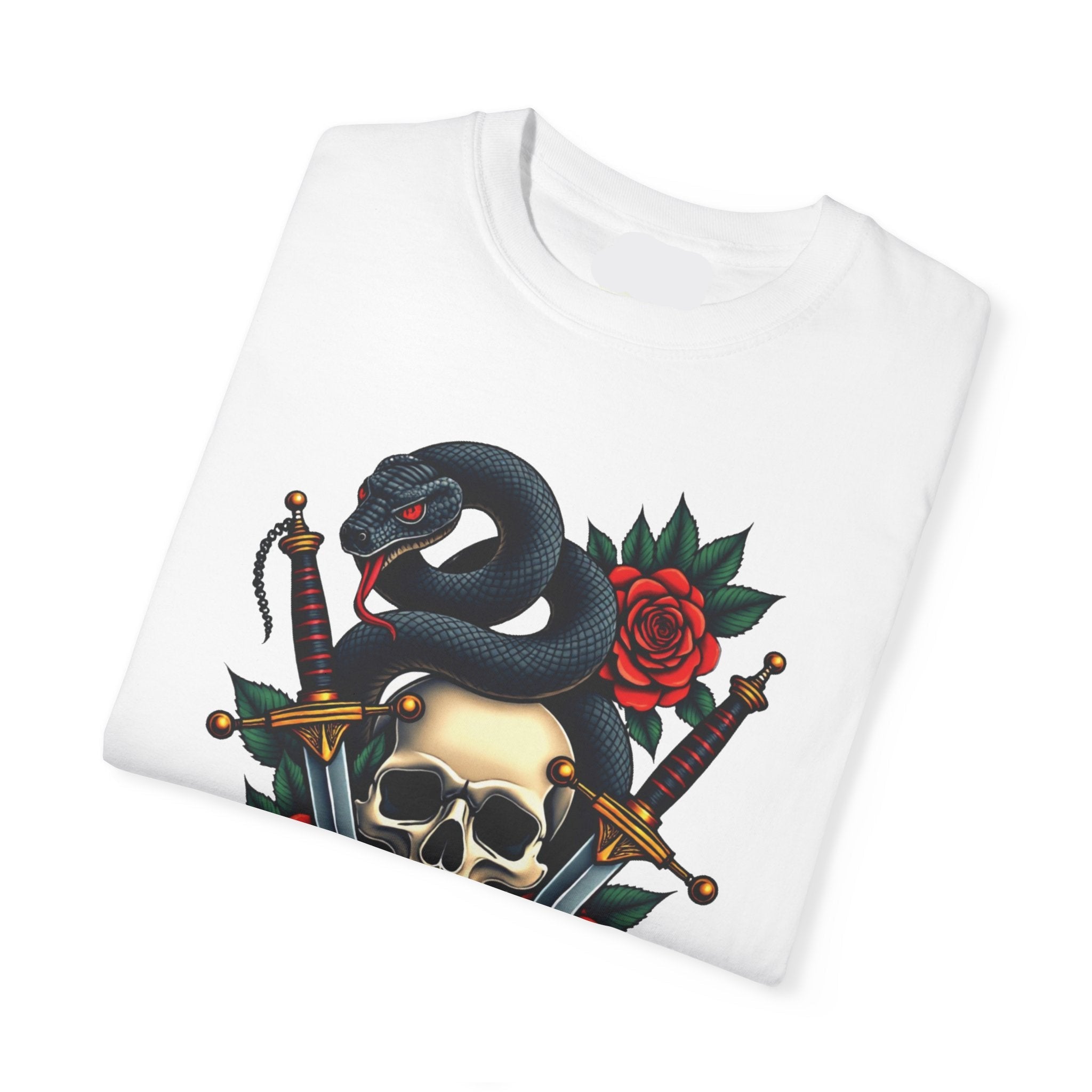 Skull & Snake Tattoo Grafik Beyaz Tişört