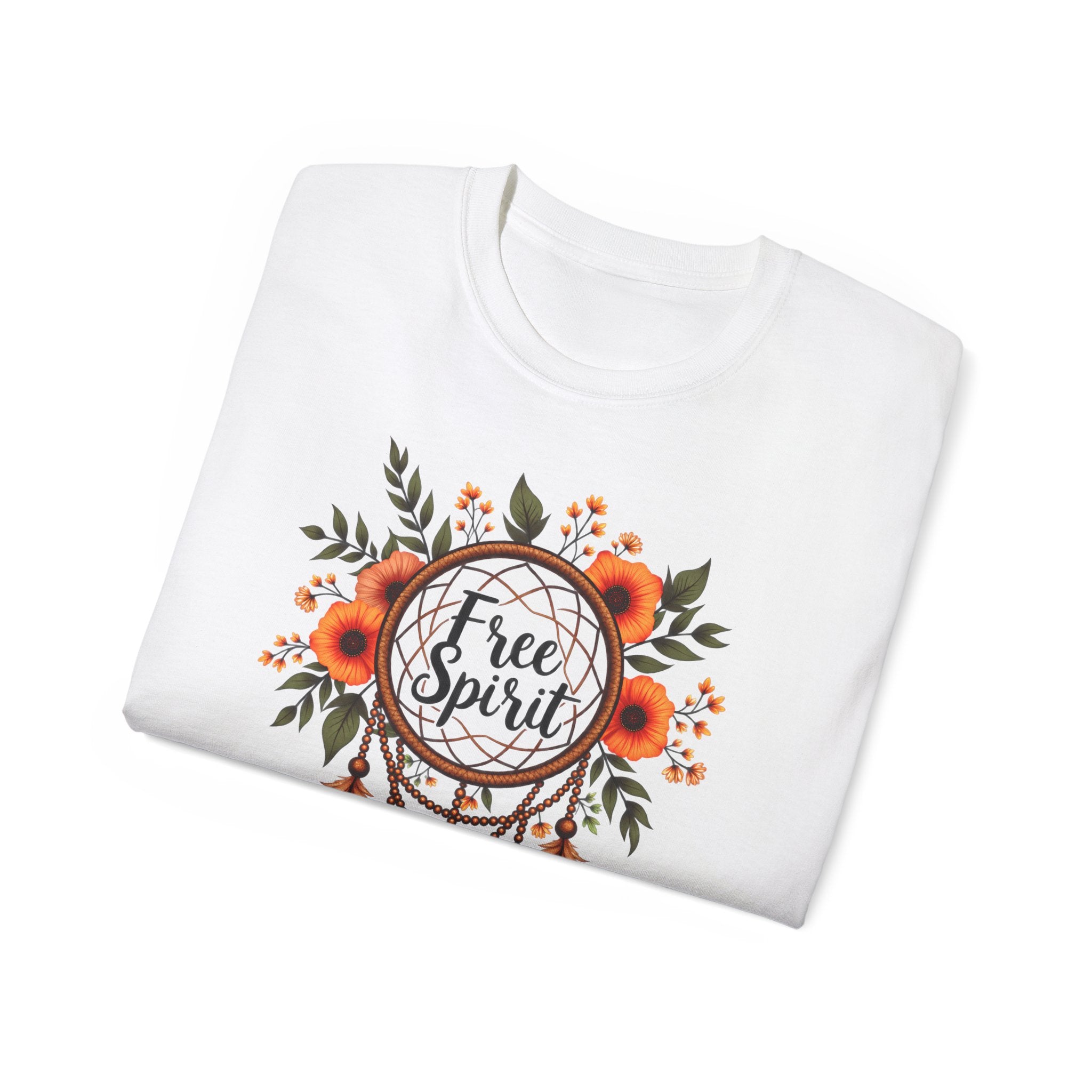 Free Spirit Düş Kapanı Baskılı Straight Fit Kadın Tişört – Beyaz