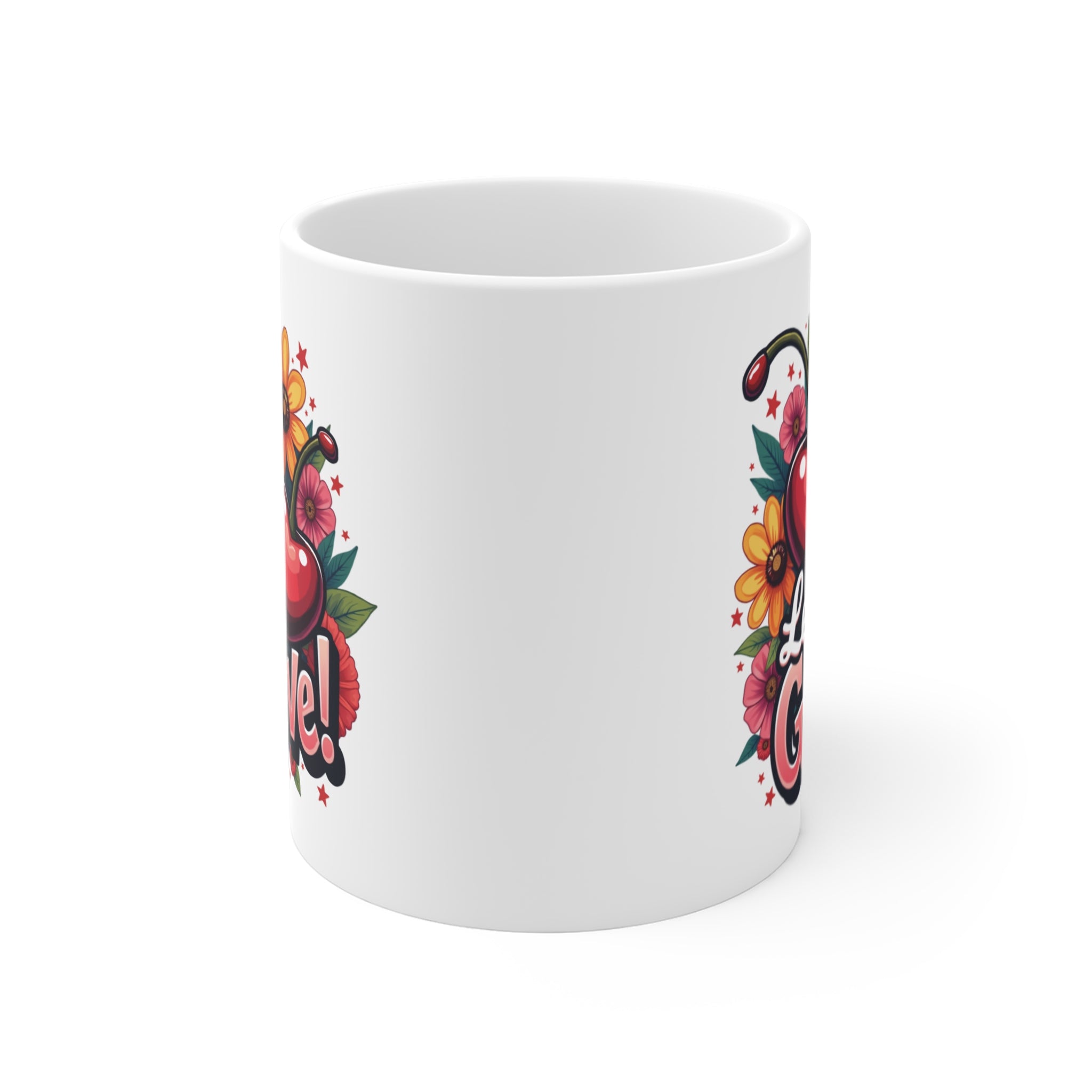 Let’s Groove! Çiçek & Kiraz Desenli Porselen Kupa