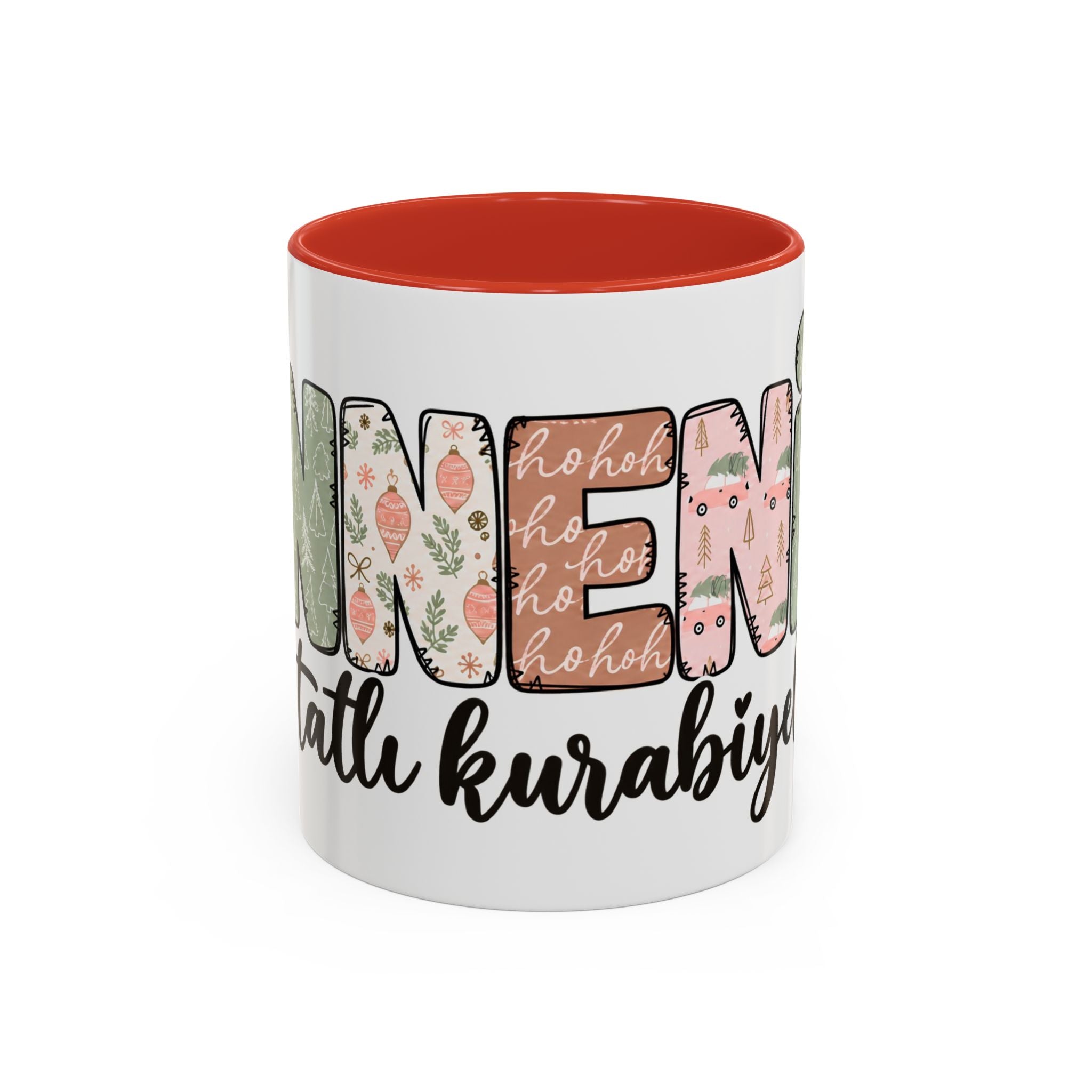 Kişiye Özel “Annenin En Tatlı Kurabiyeleri” Porselen Kupa – Çocuk İsimli Yılbaşı Hediyesi, Kırmızı, 11 oz
